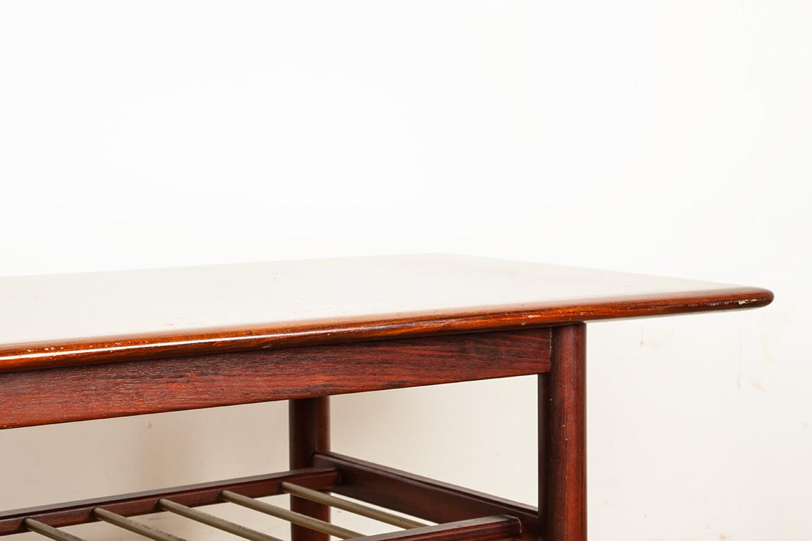 Large rosewood and metal tube coffee table, on two levels, Denmark 1960s. For Sale 1