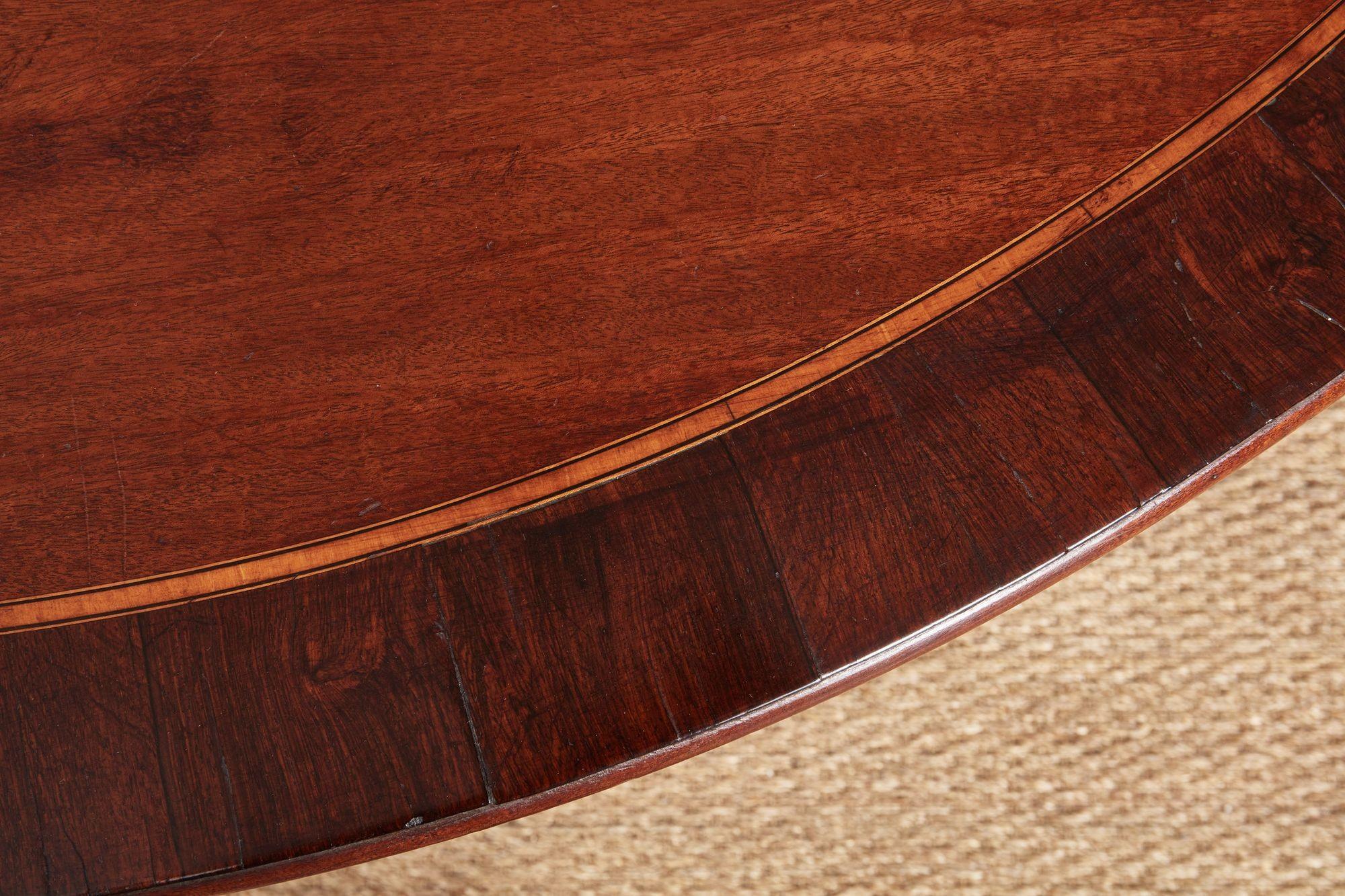 18th Century and Earlier Large Rosewood Banded Mahogany Dining Table For Sale