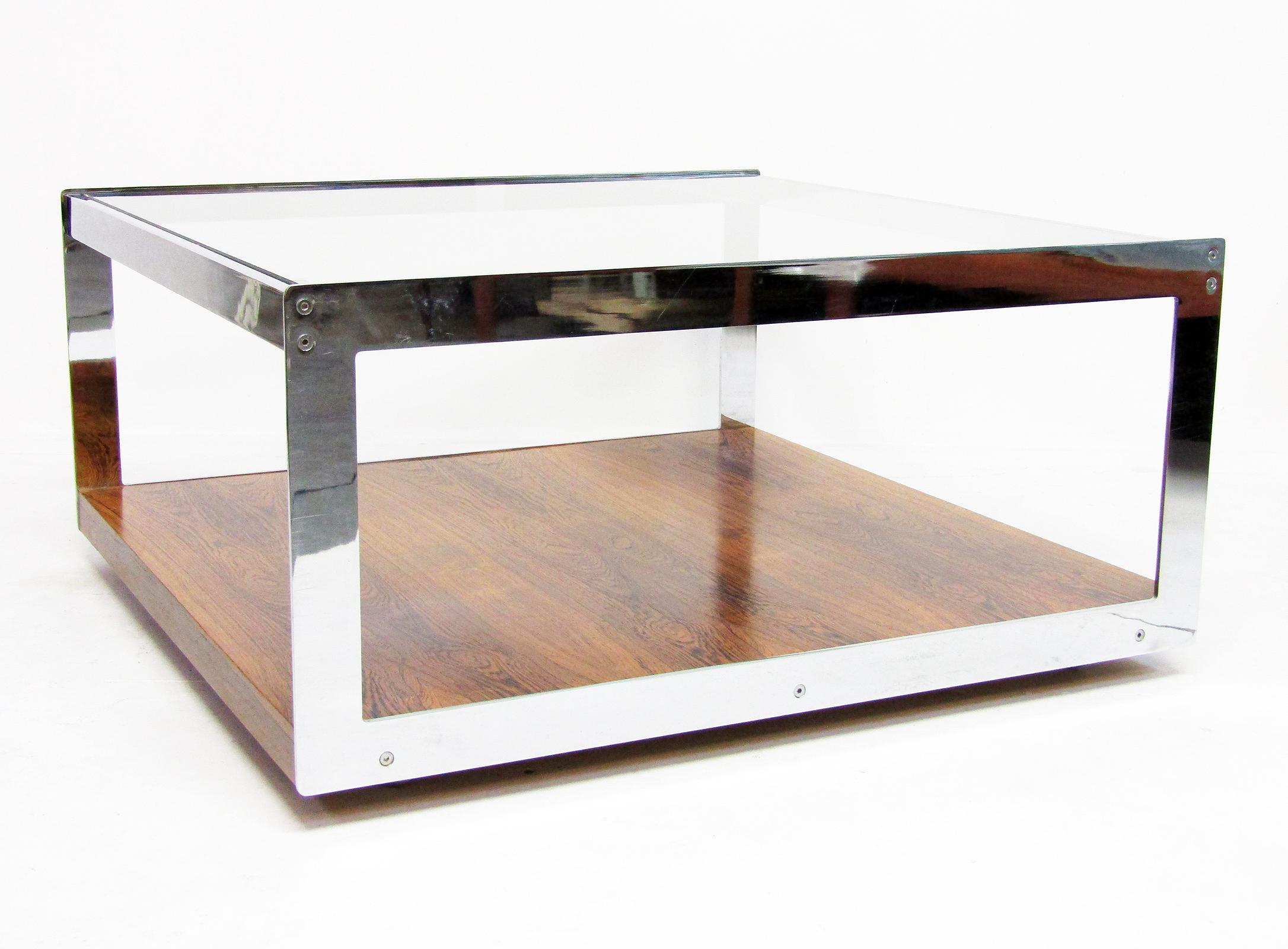 Large Rosewood & Chrome Coffee Table by Richard Young for Merrow Associates 3