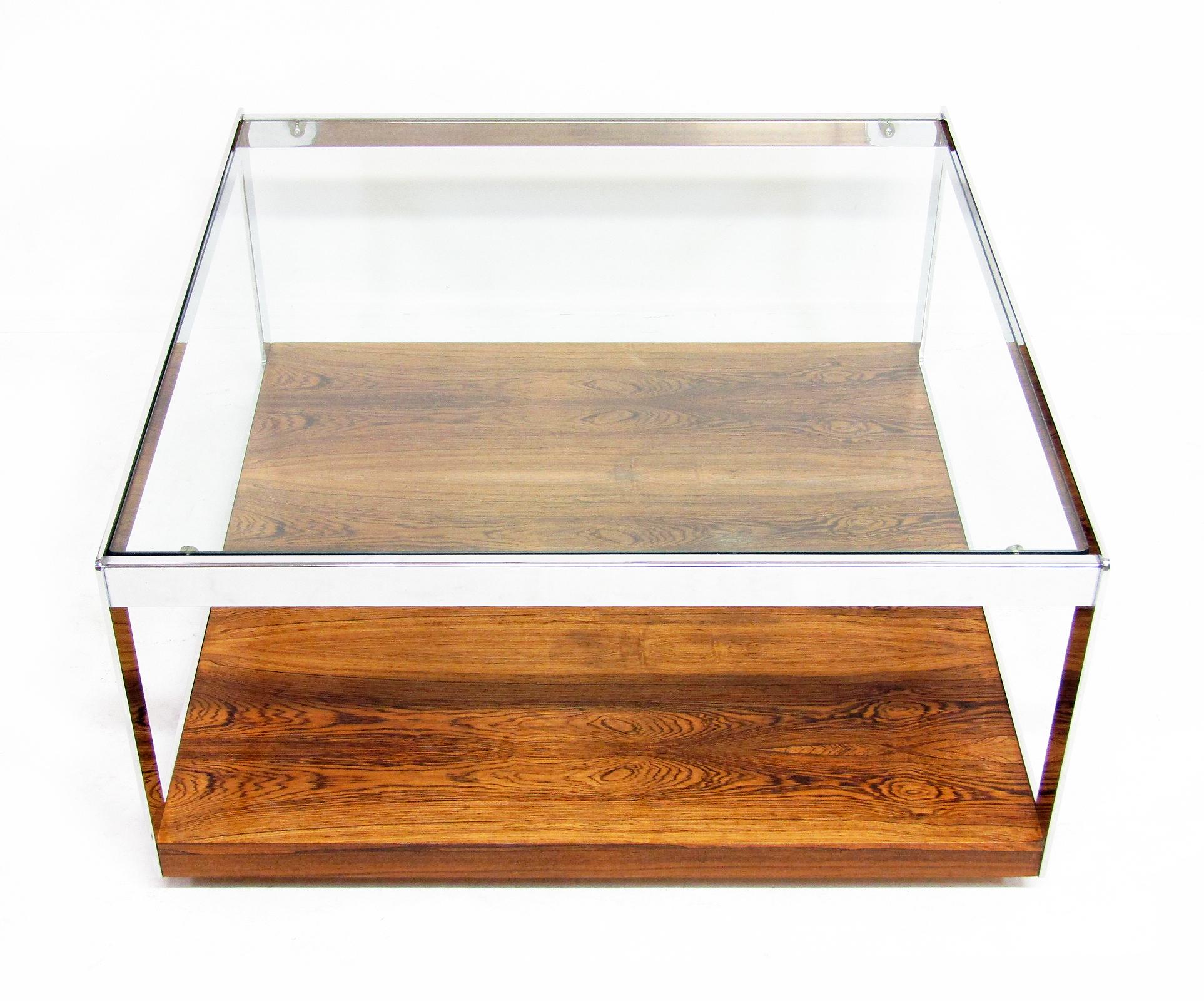 Mid-Century Modern Large Rosewood & Chrome Coffee Table by Richard Young for Merrow Associates
