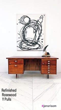 Grand bureau de direction en palissandre, Jens Risom, Y Pulls, années 1960