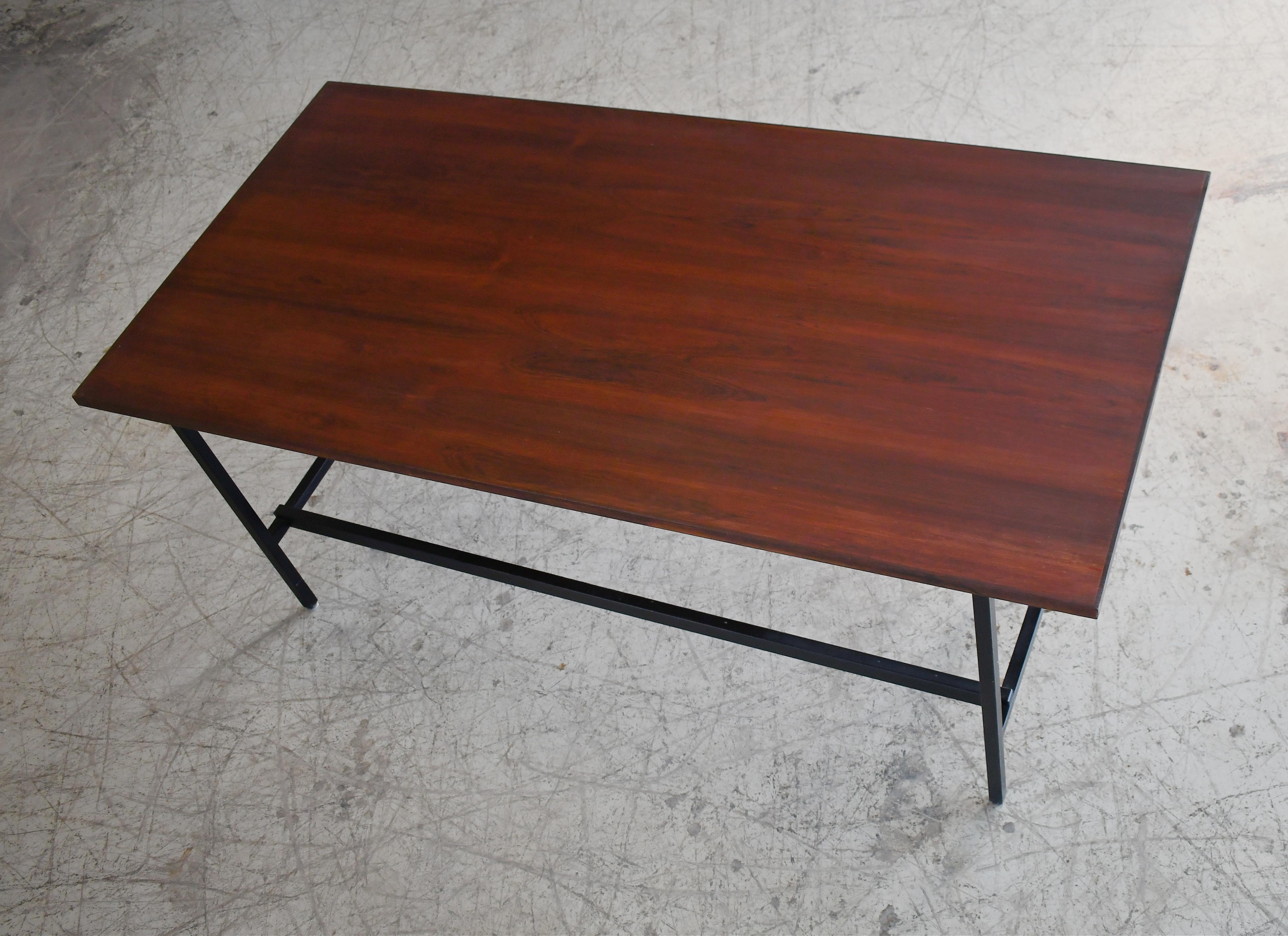 Mid-Century Modern Large Rosewood Executive Desk on Metal Base Denmark 1960's For Sale