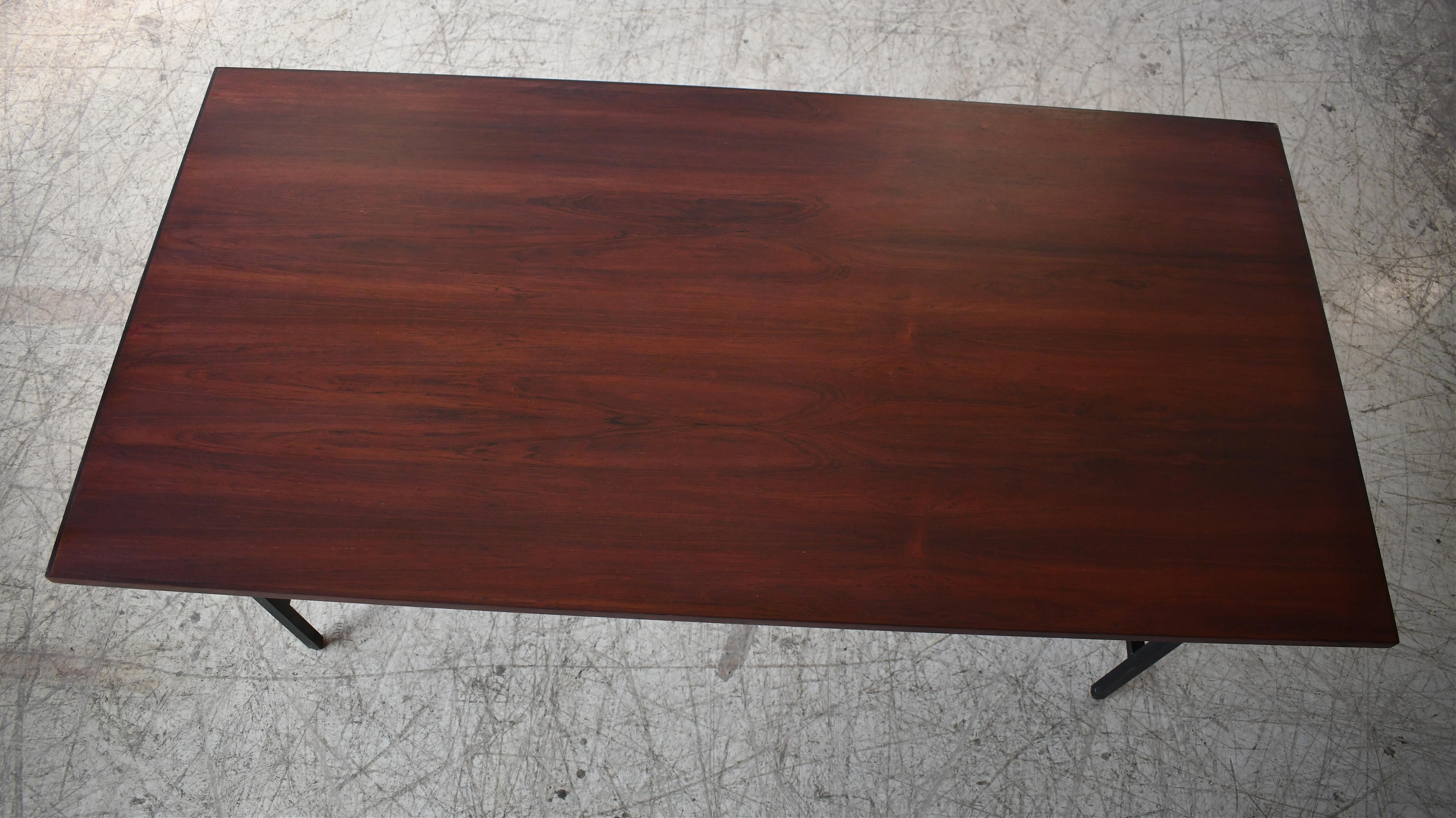 Large Rosewood Executive Desk on Metal Base Denmark 1960's In Good Condition For Sale In Bridgeport, CT
