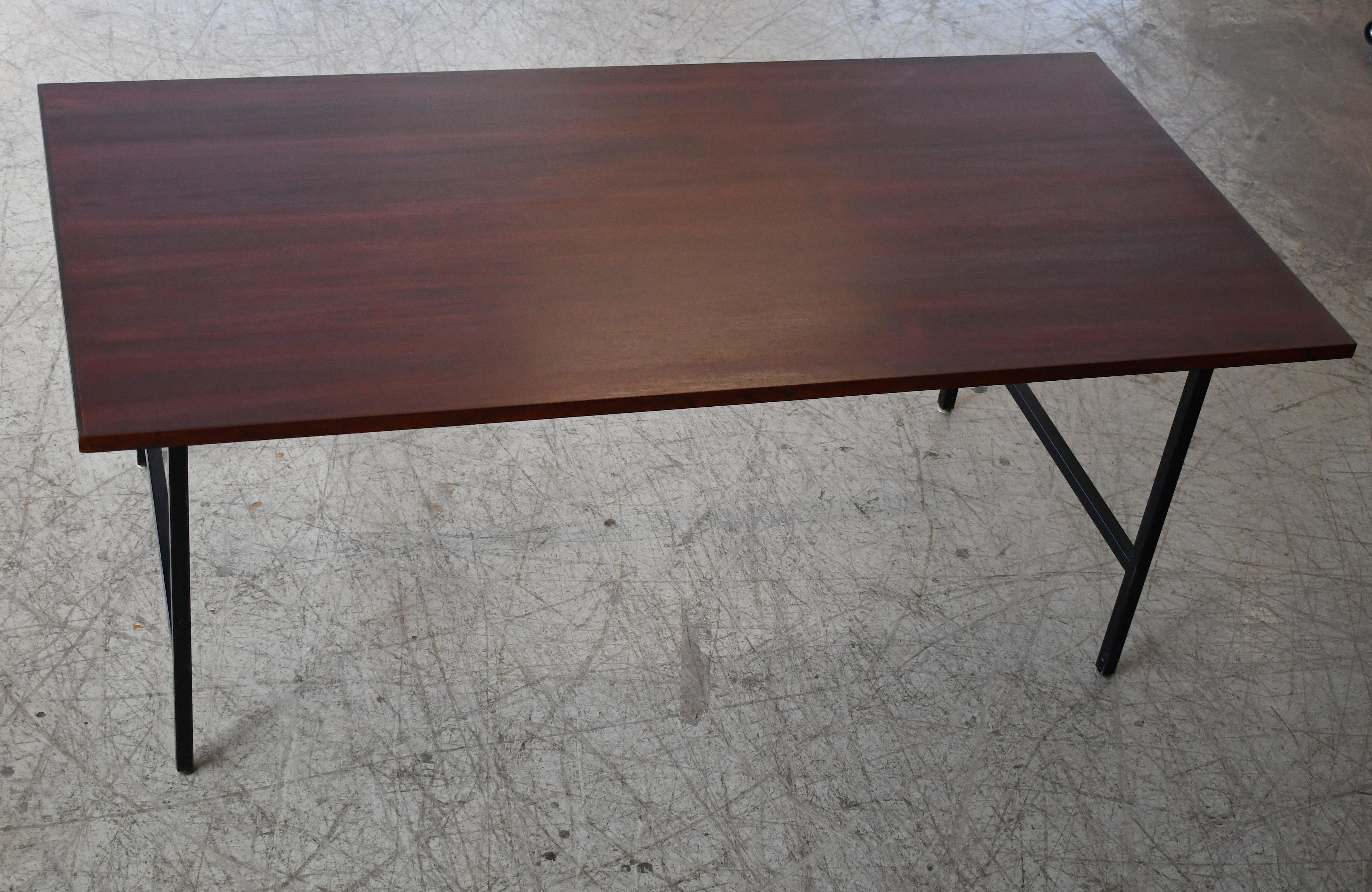 Mid-20th Century Large Rosewood Executive Desk on Metal Base Denmark 1960's For Sale
