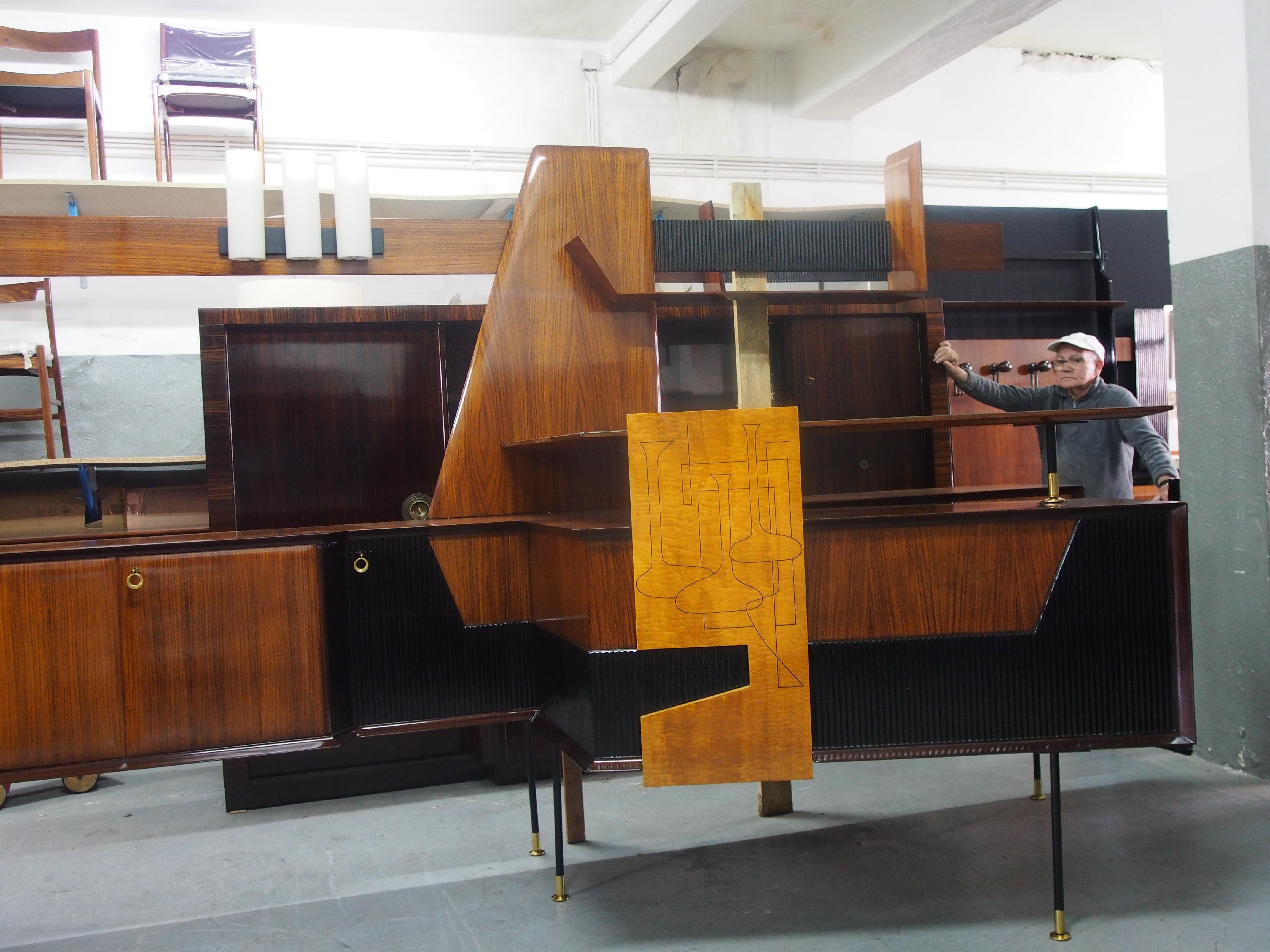 Italian Large rosewood wall unit/dry bar by Vittorio Dassi