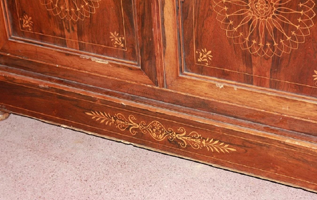 Large Rosewood Wood Bookcase in the Carlo X Style with Rich Inlay Motifs  For Sale 1