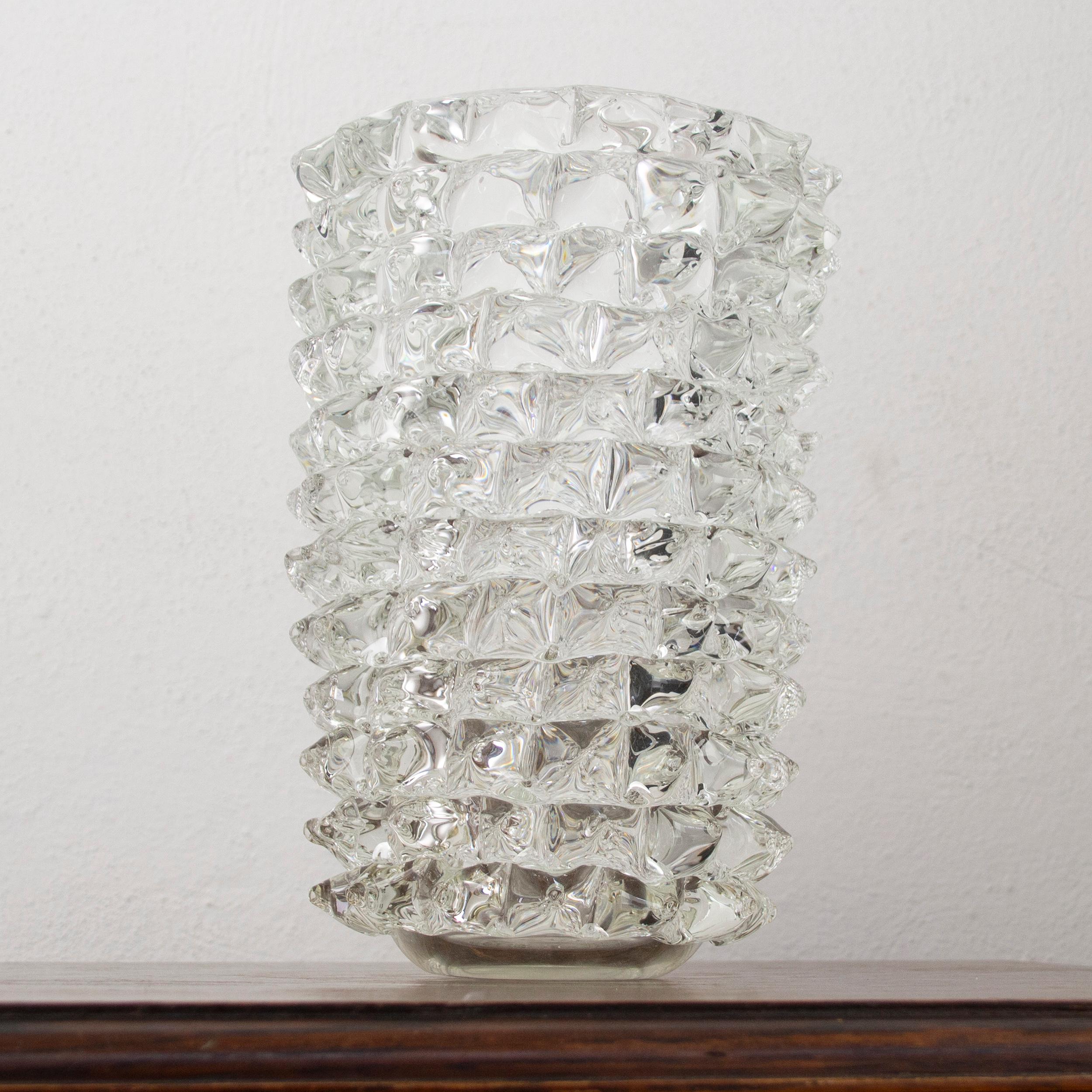 Große Rostrato-Vase aus klarem Murano-Glas, Italien (Geblasenes Glas) im Angebot