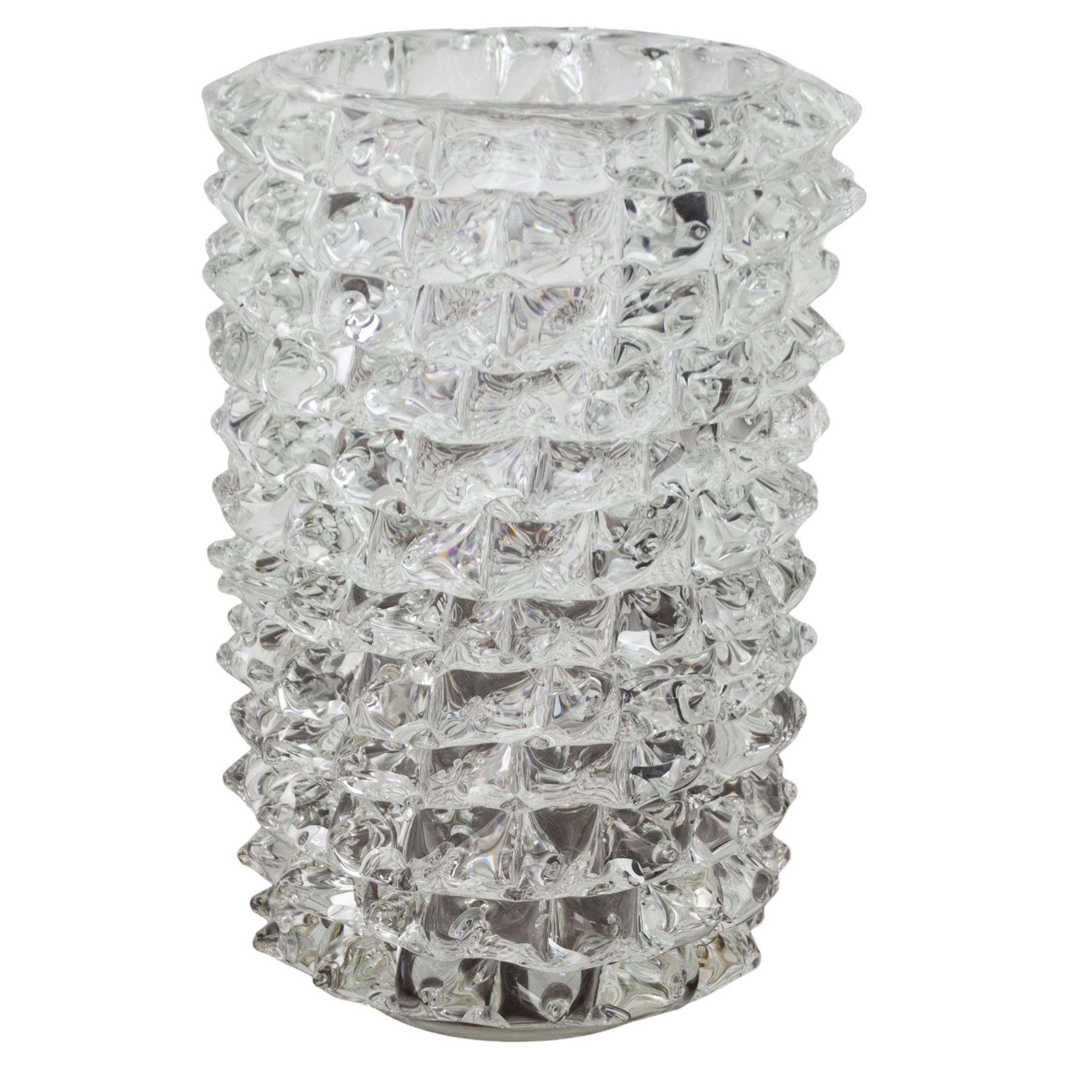 Große Rostrato-Vase aus klarem Murano-Glas, Italien