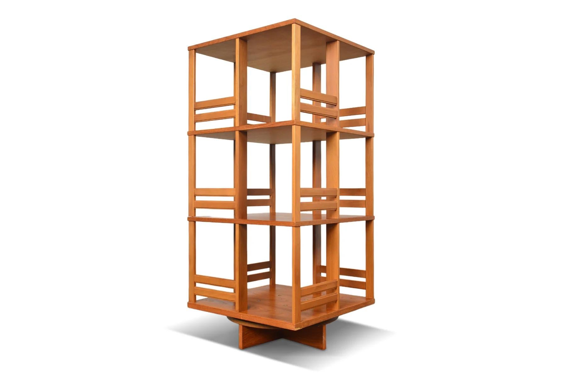 Mid-Century Modern Large Rotating Bookcase / Record Storage in Teak