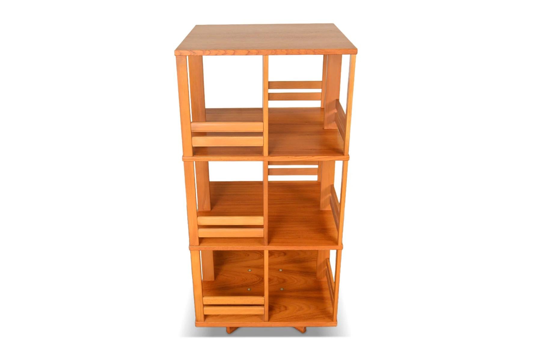 Danish Large Rotating Bookcase / Record Storage in Teak