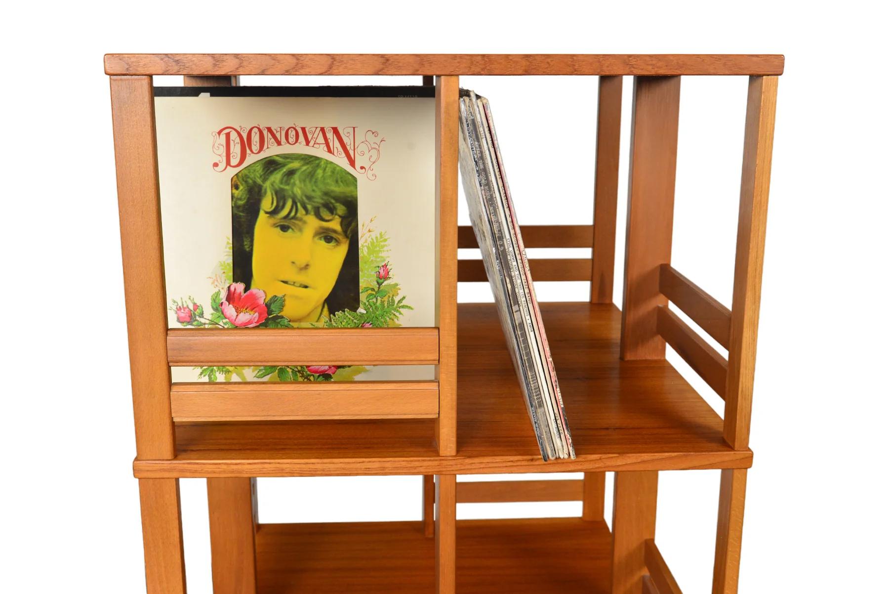 20th Century Large Rotating Bookcase / Record Storage in Teak