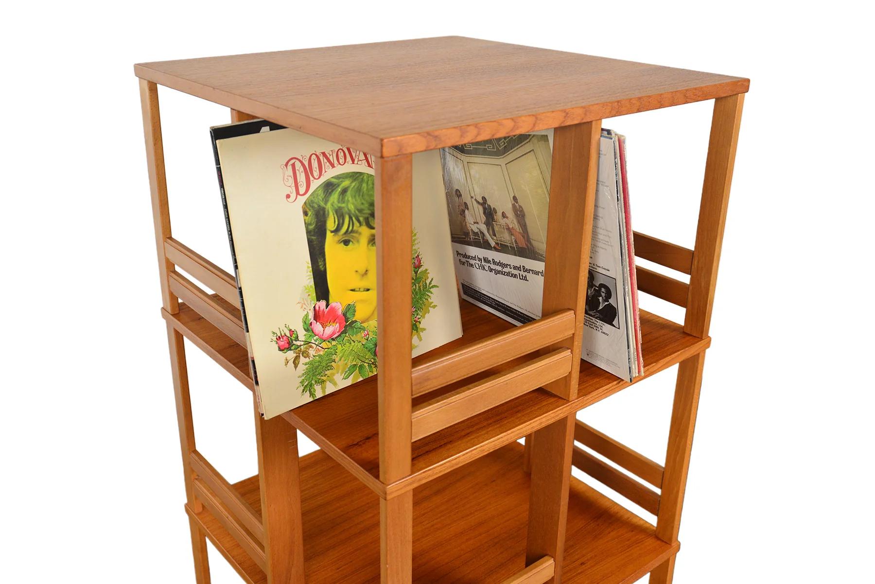 Oak Large Rotating Bookcase / Record Storage in Teak