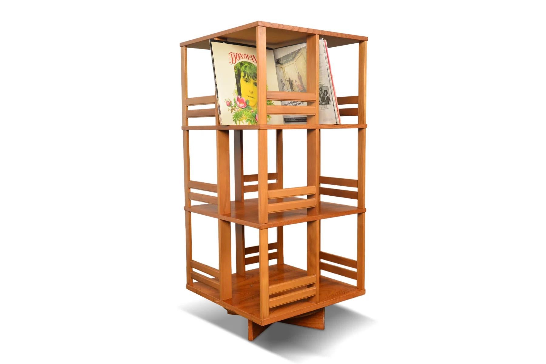 Large Rotating Bookcase / Record Storage in Teak 1