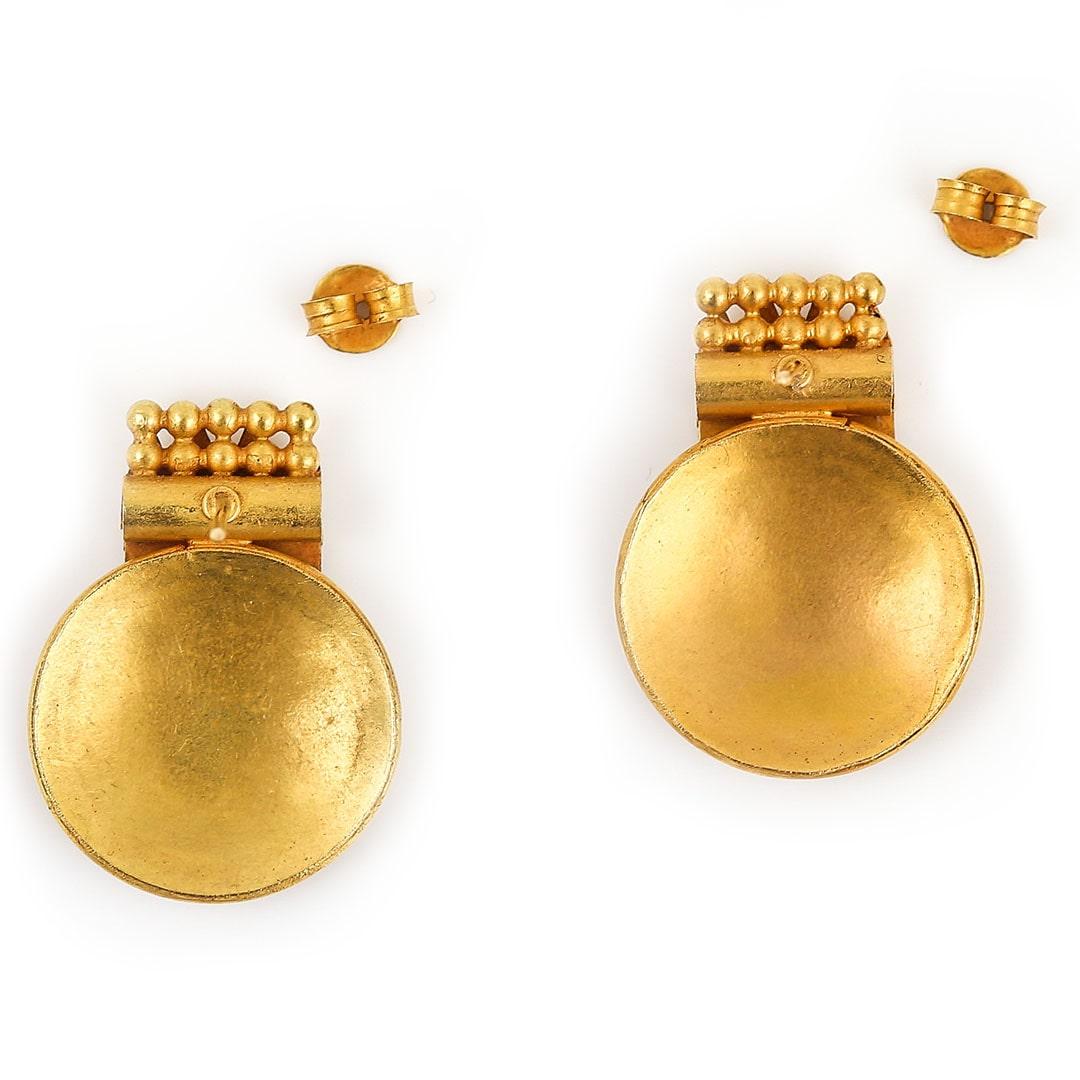 Large Round 18ct Yellow Gold Etruscan Revival Drop Earrings In Excellent Condition In Lancashire, Oldham