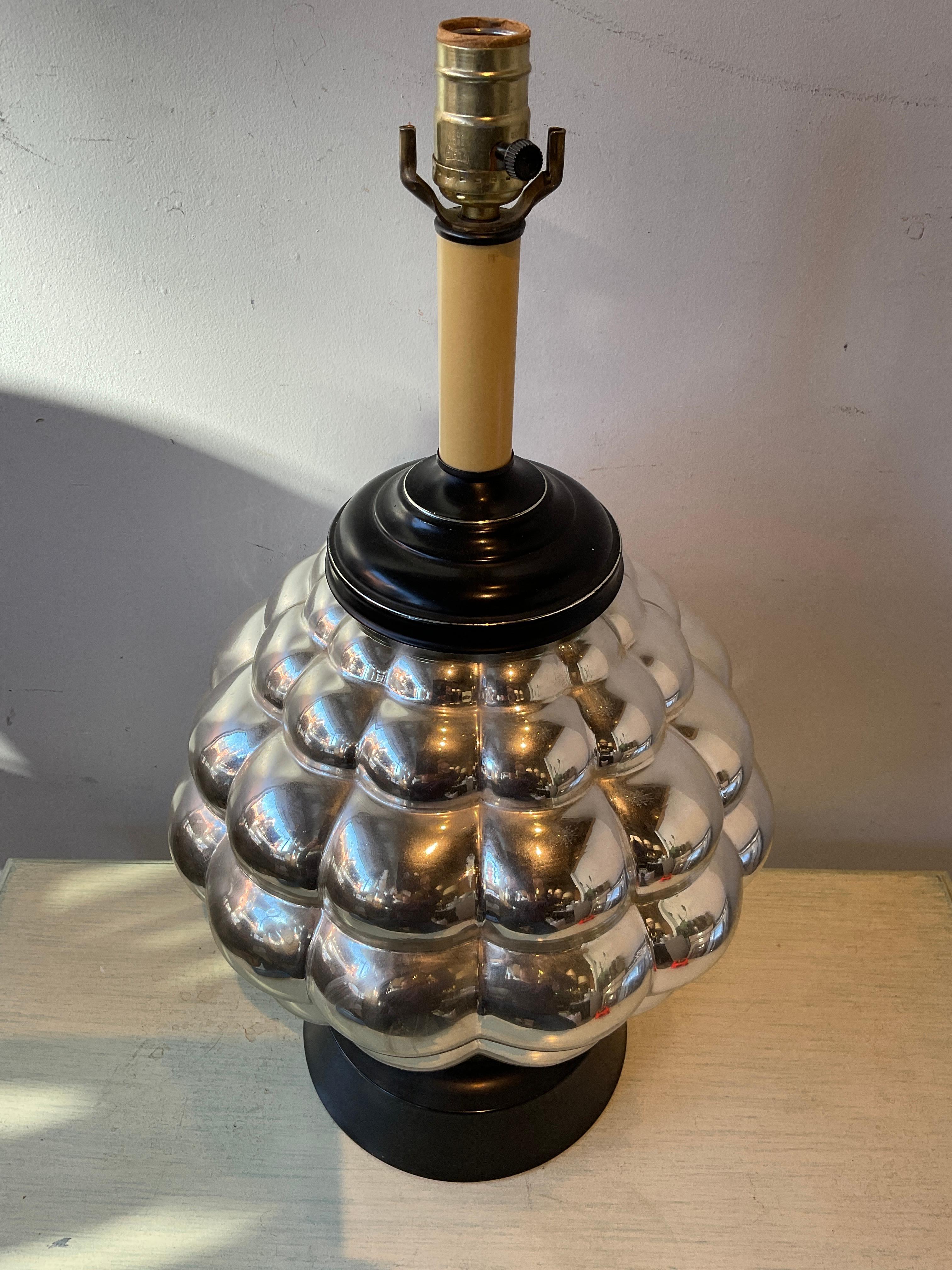 Large Round 1950s Mercury Glass Lamp In Good Condition For Sale In Tarrytown, NY