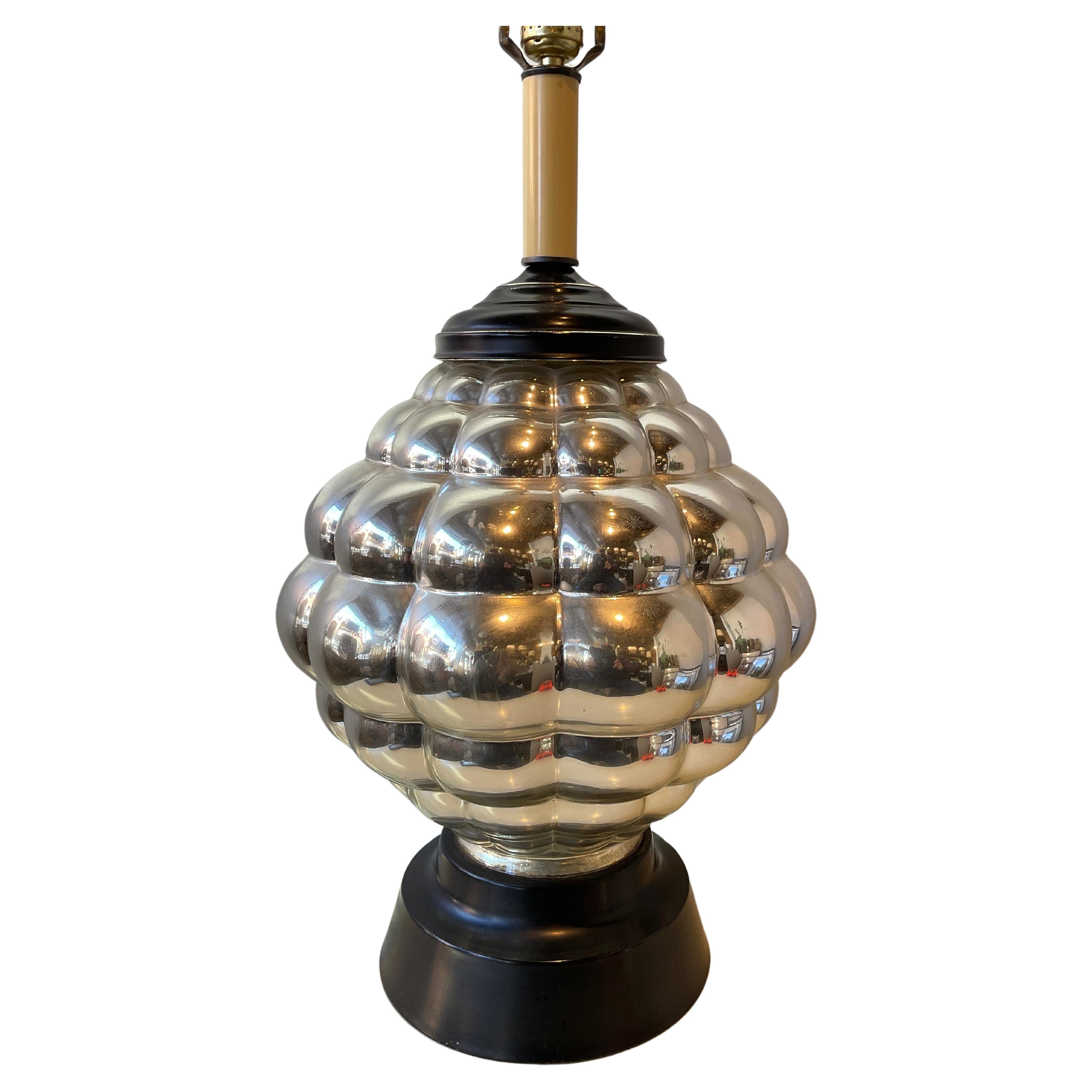 Large Round 1950s Mercury Glass Lamp For Sale