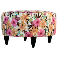 Round Floral Ottoman with "Mod" Vintage Upholstery