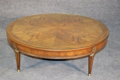 Large Round Baker French Louis XVI Brass Mounted Coffee Table with Glass