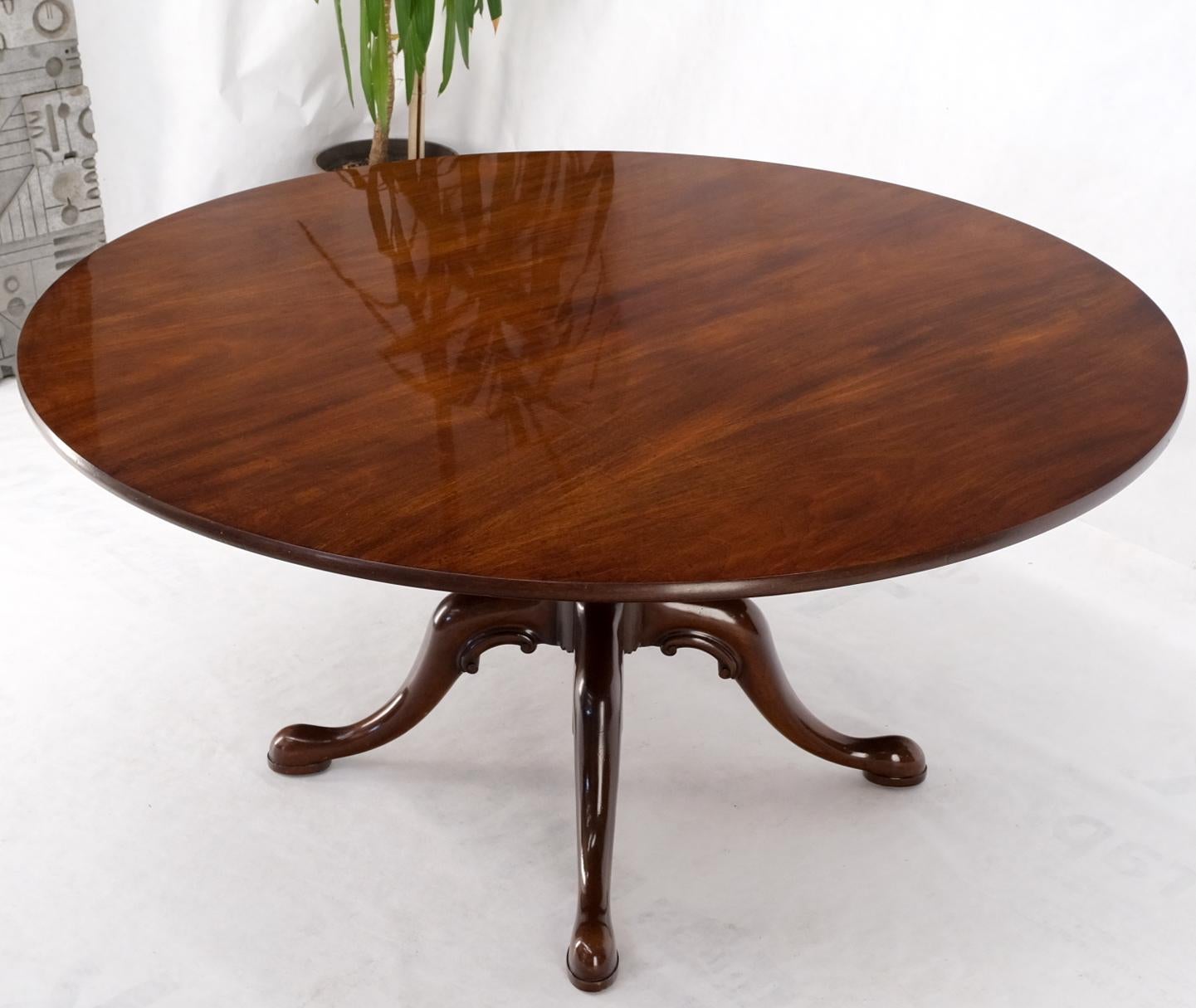 20th Century Large Round Solid Mahogany Dining Breakfast Table Removable Top