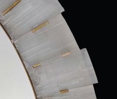 Large Round  42" Selenite Mirror with Brass inlays, Modern Sunburst- Luna