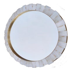Groß Rund  42" Selenit-Spiegel mit Messing-Intarsien, Modern Sunburst - Luna