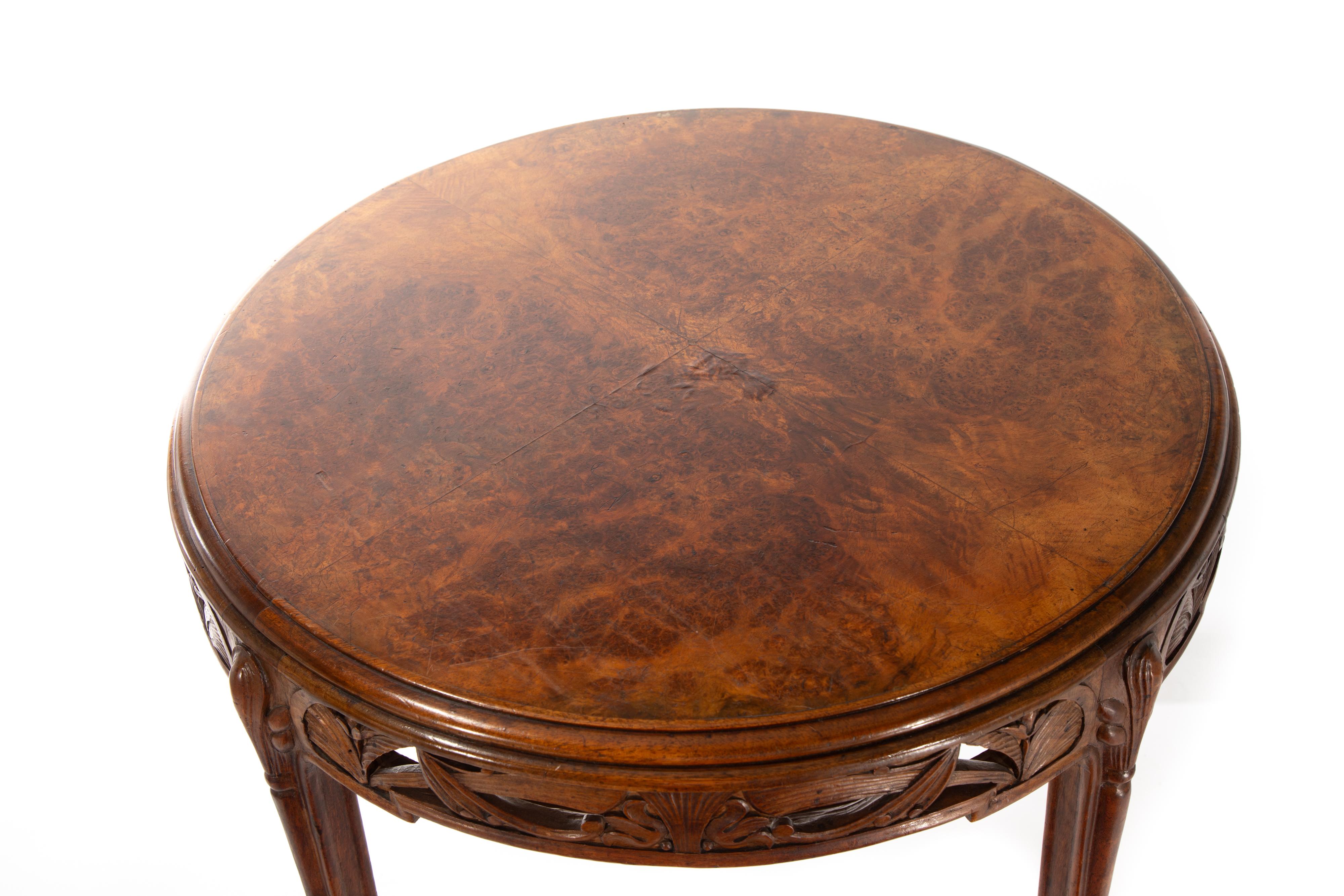 Carved Large Round Art Deco Style Table For Sale