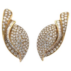 Pendientes de diamantes grandes redondos y baguette 16,50 quilates Oro amarillo de 18 quilates