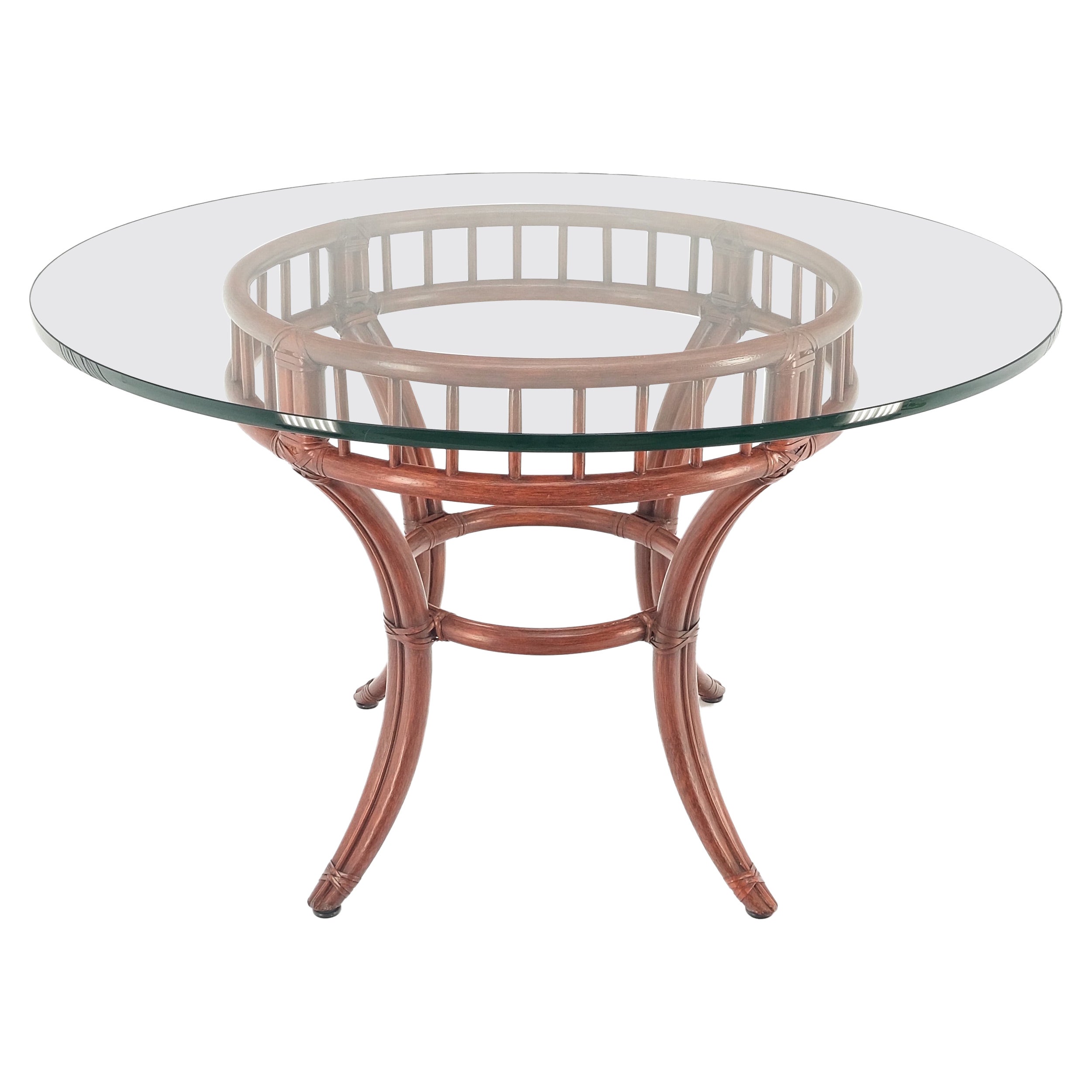 Grande tavolo da pranzo tondo in bambù con piano in vetro MCM di McGuire MINT!