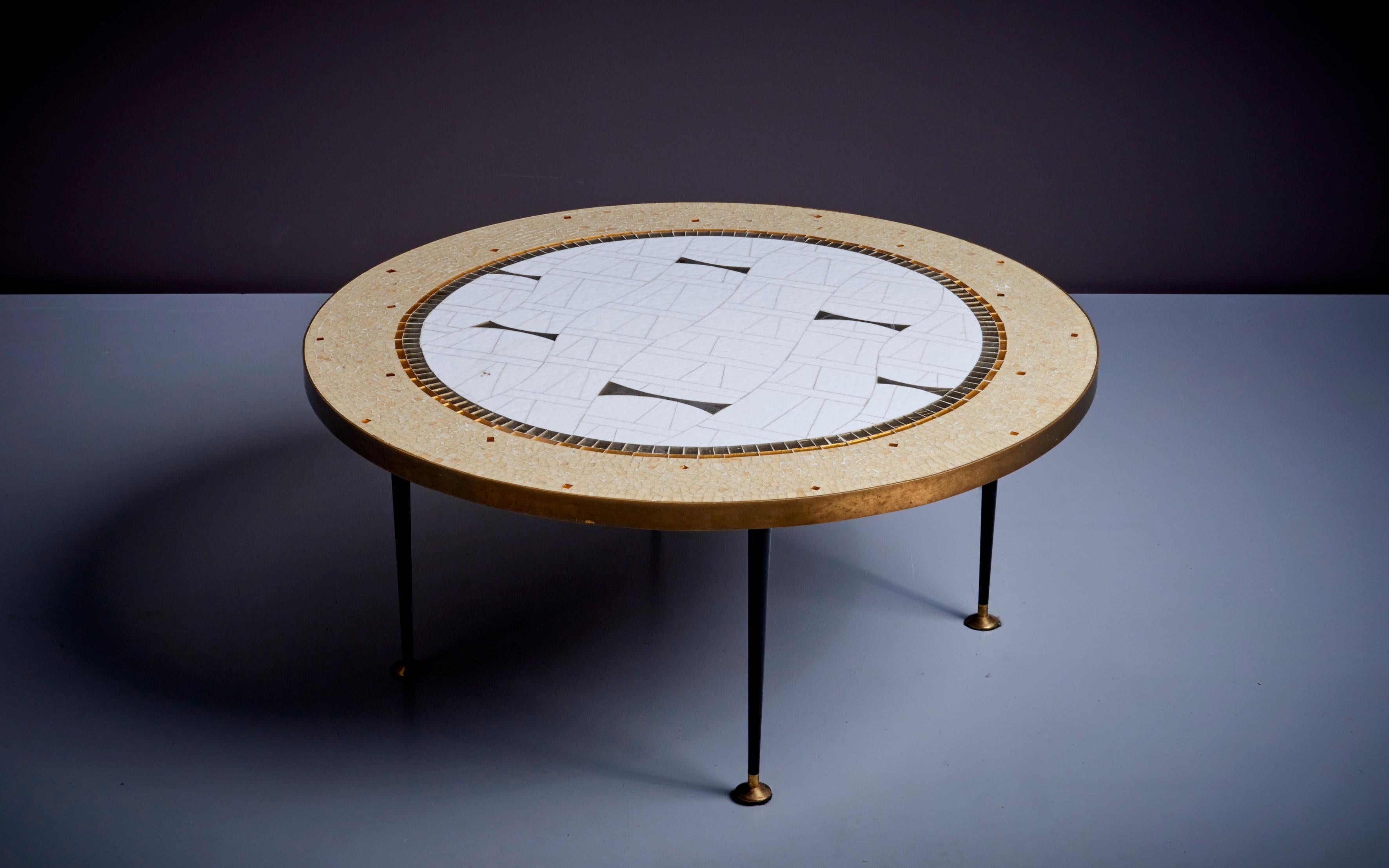 Brass Large Round Berthold Muller Mosaic Coffee Table, Germany, 1960s For Sale