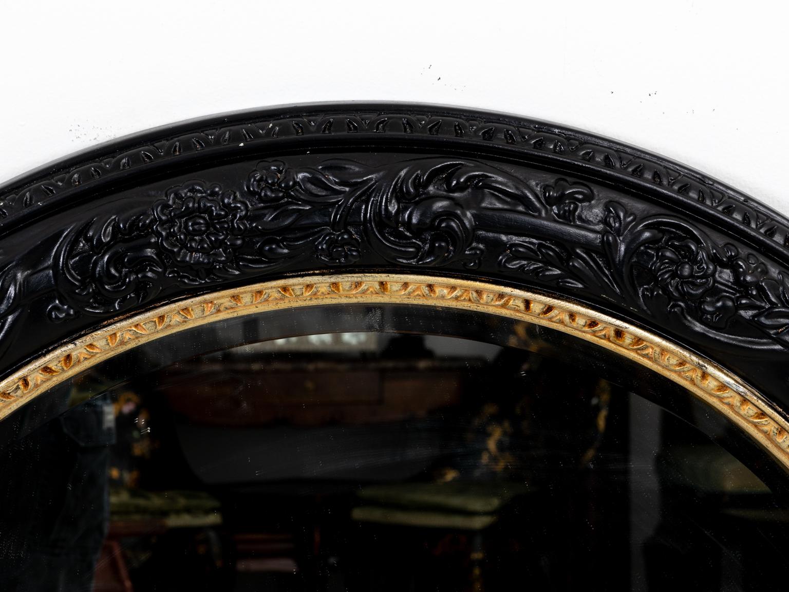 American Large Round Black and Gold Mirror For Sale