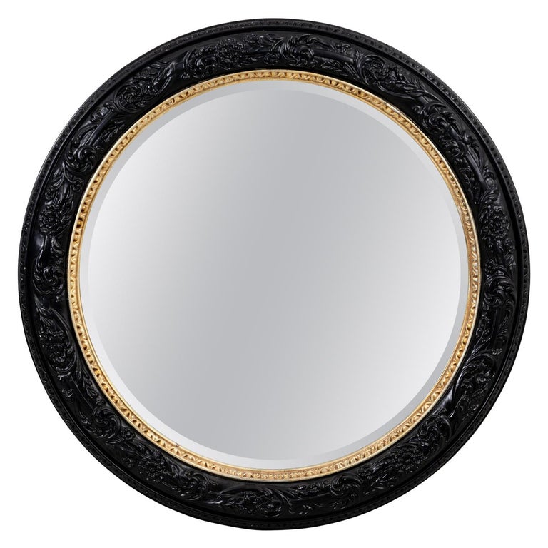 Large Round Black and Gold Mirror For Sale at 1stDibs round black and