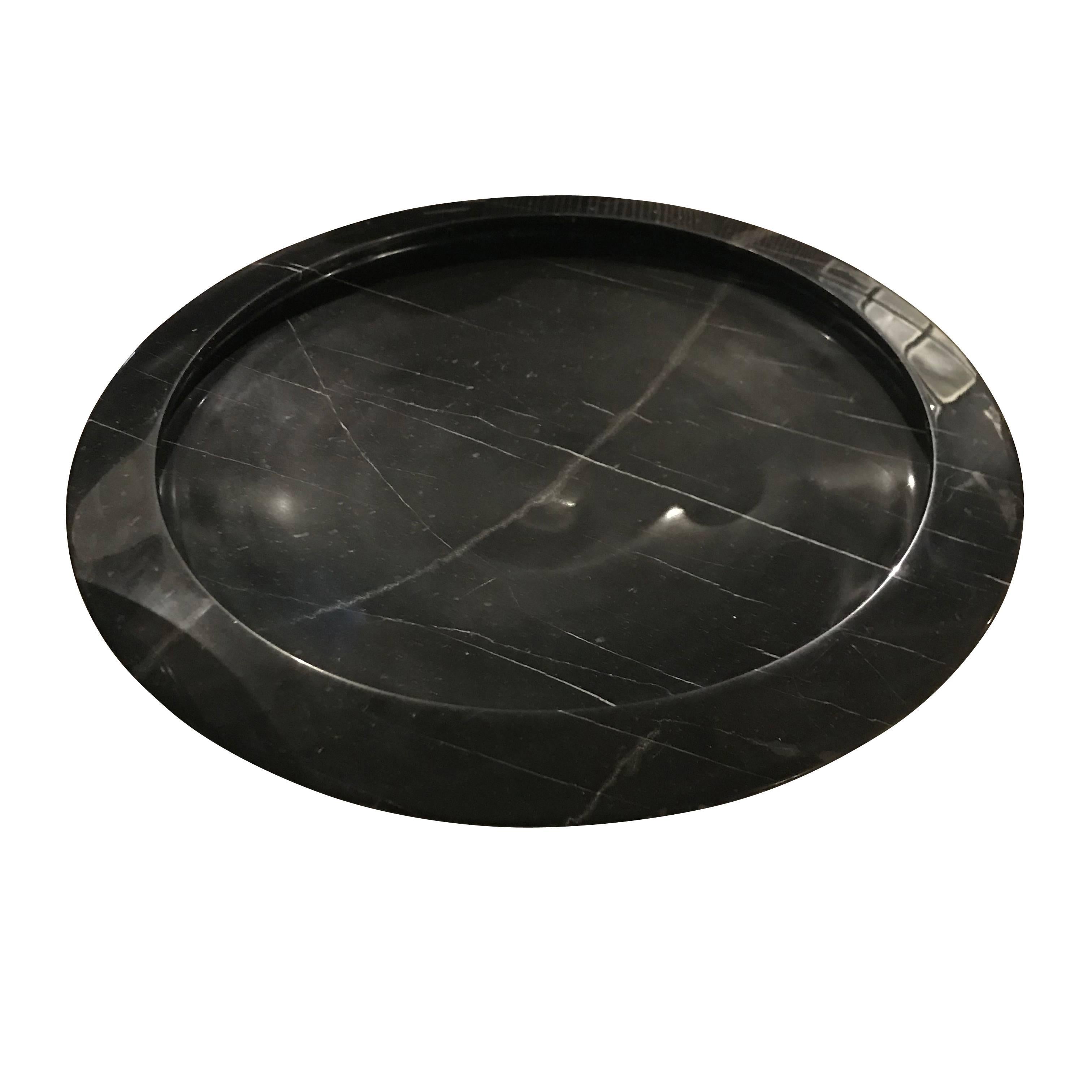 Large Round Black Marble Bowl, Italy, Contemporary