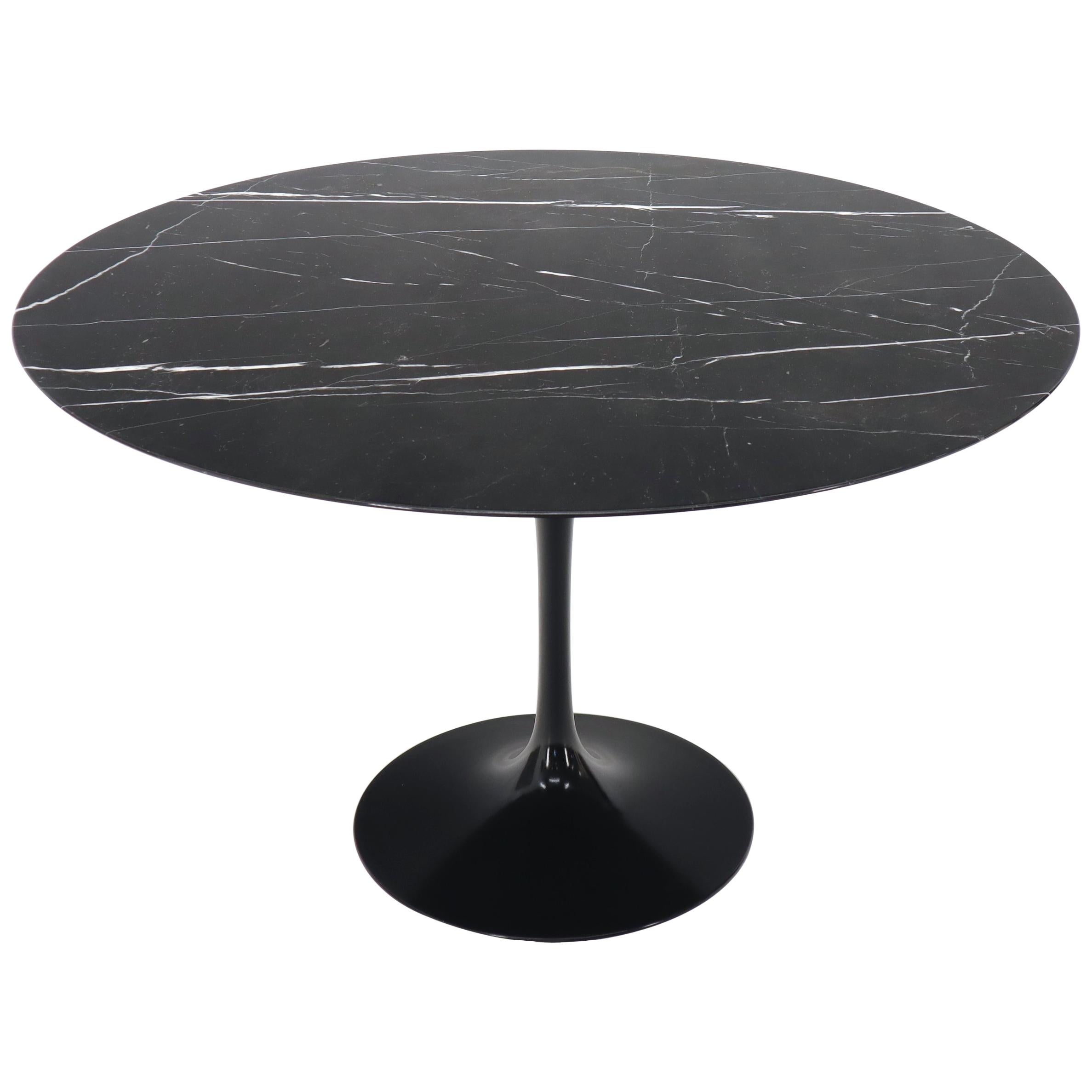 Large Round Black Marble Top Tulip Base Saarinen for Knoll Dining Table