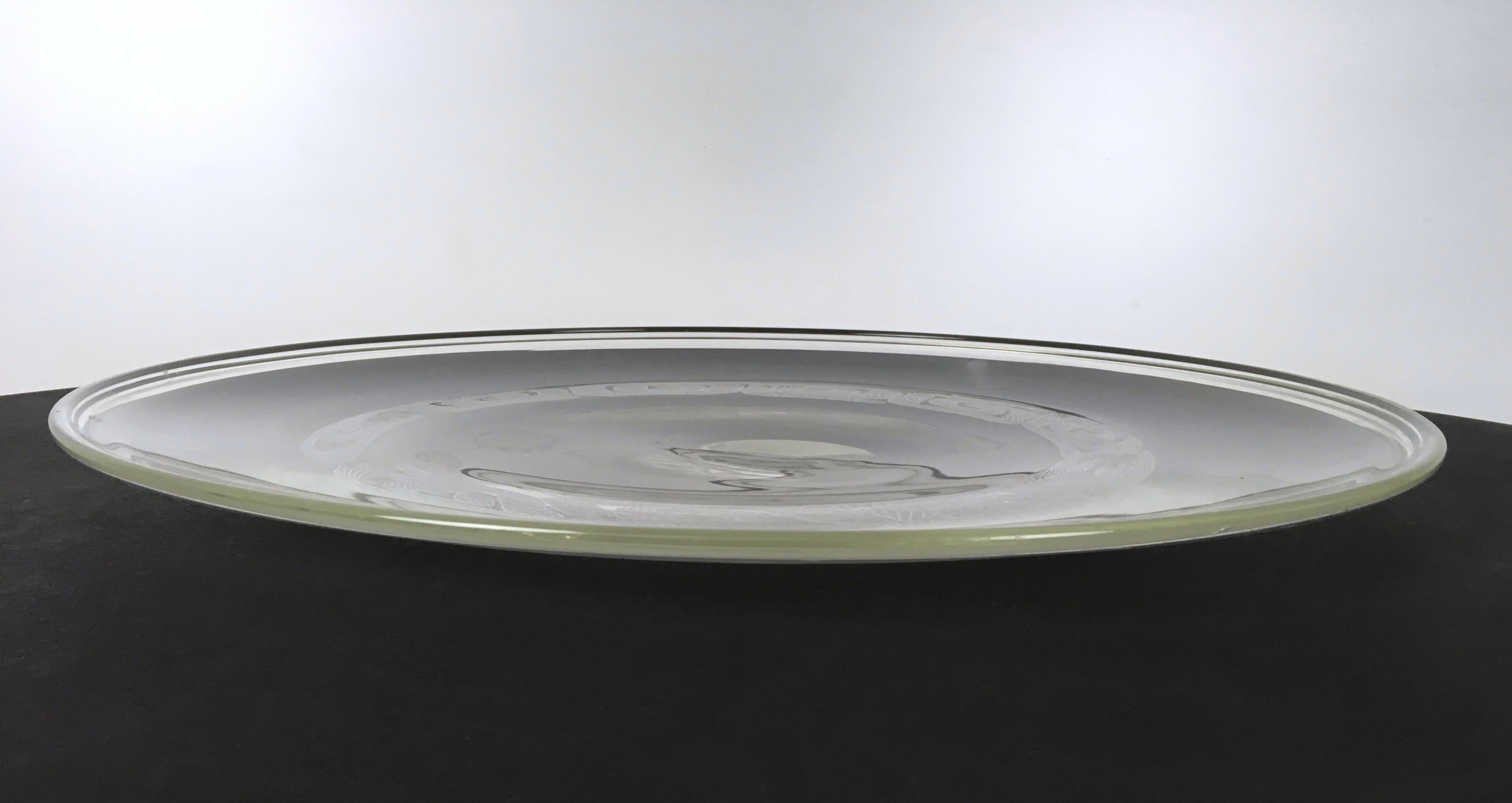 Italian Postmodern Large Round Blown Glass Serving Plate by Seguso, Murano, Italy For Sale