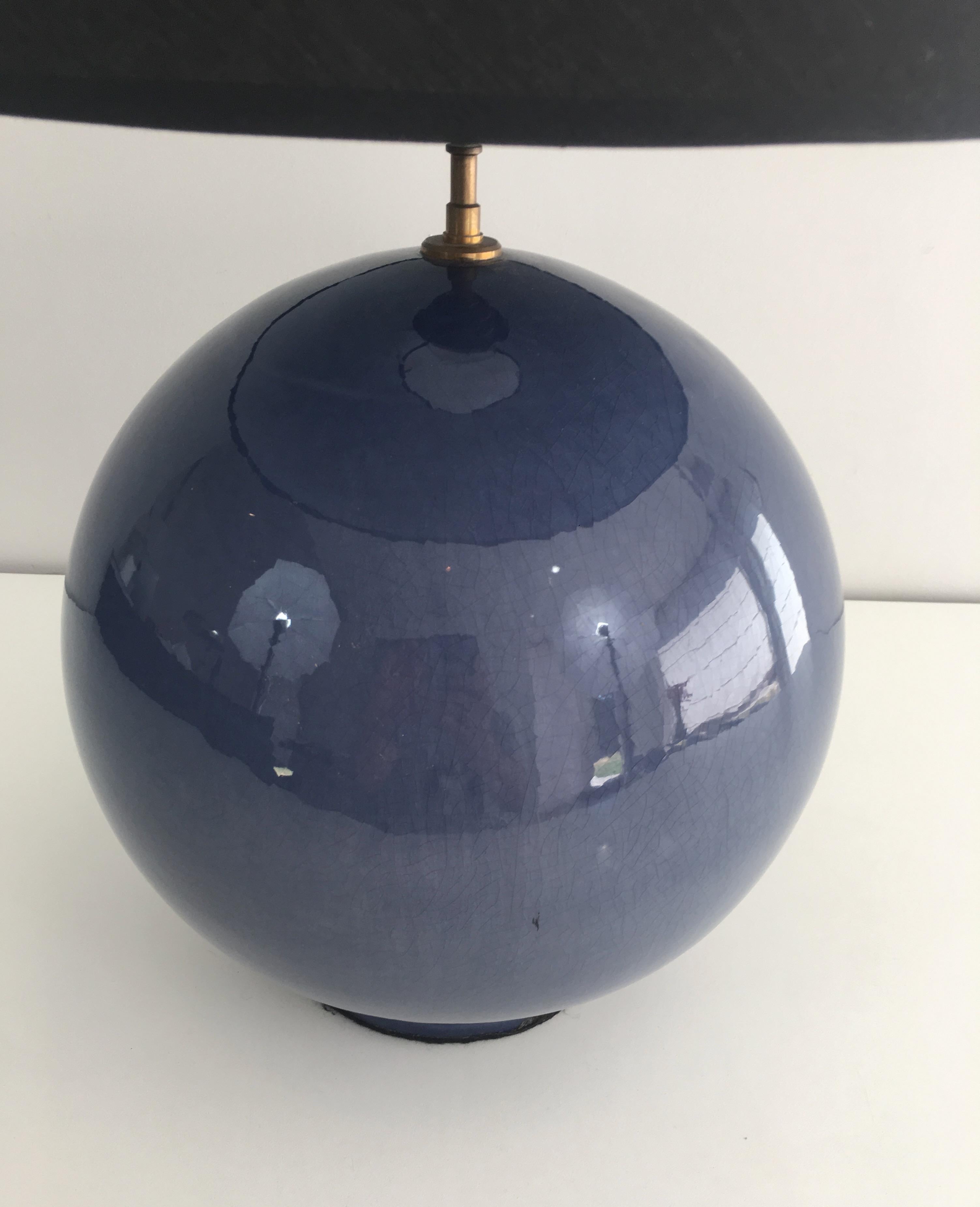 Large Round Blue Ceramic Table Lamp with Shades, French, circa 1970 1