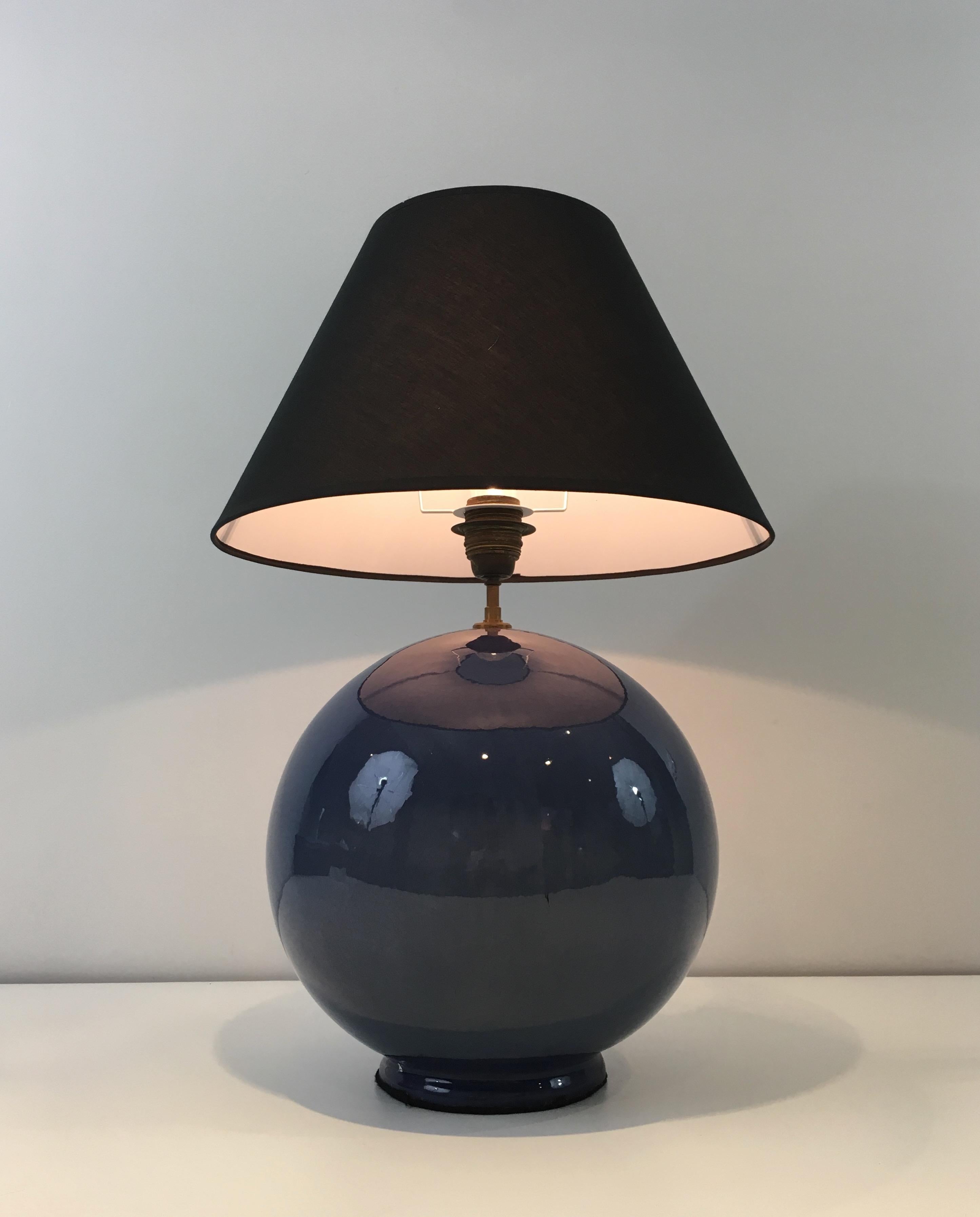 Large Round Blue Ceramic Table Lamp with Shades, French, circa 1970 3