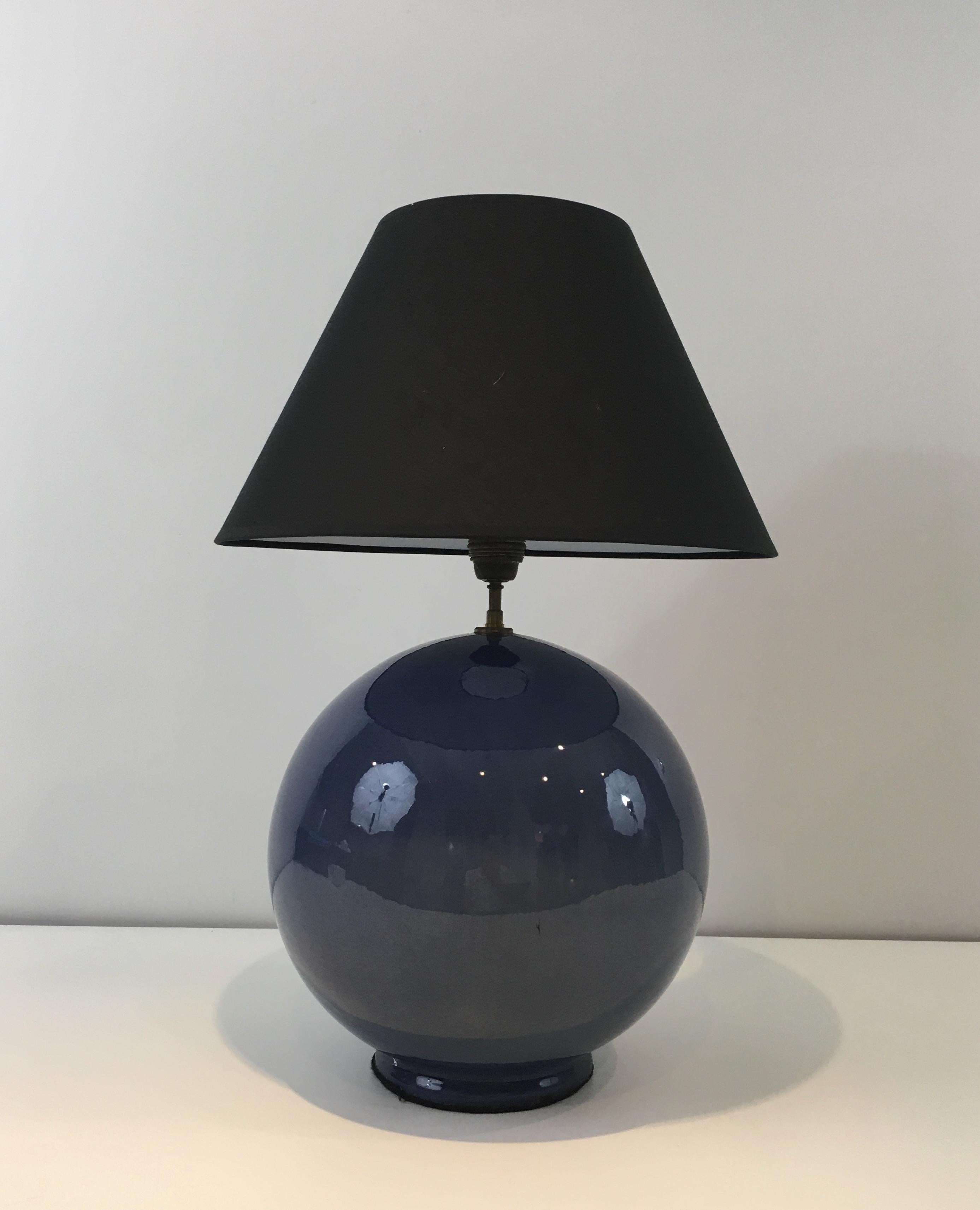 Large Round Blue Ceramic Table Lamp with Shades, French, circa 1970 4