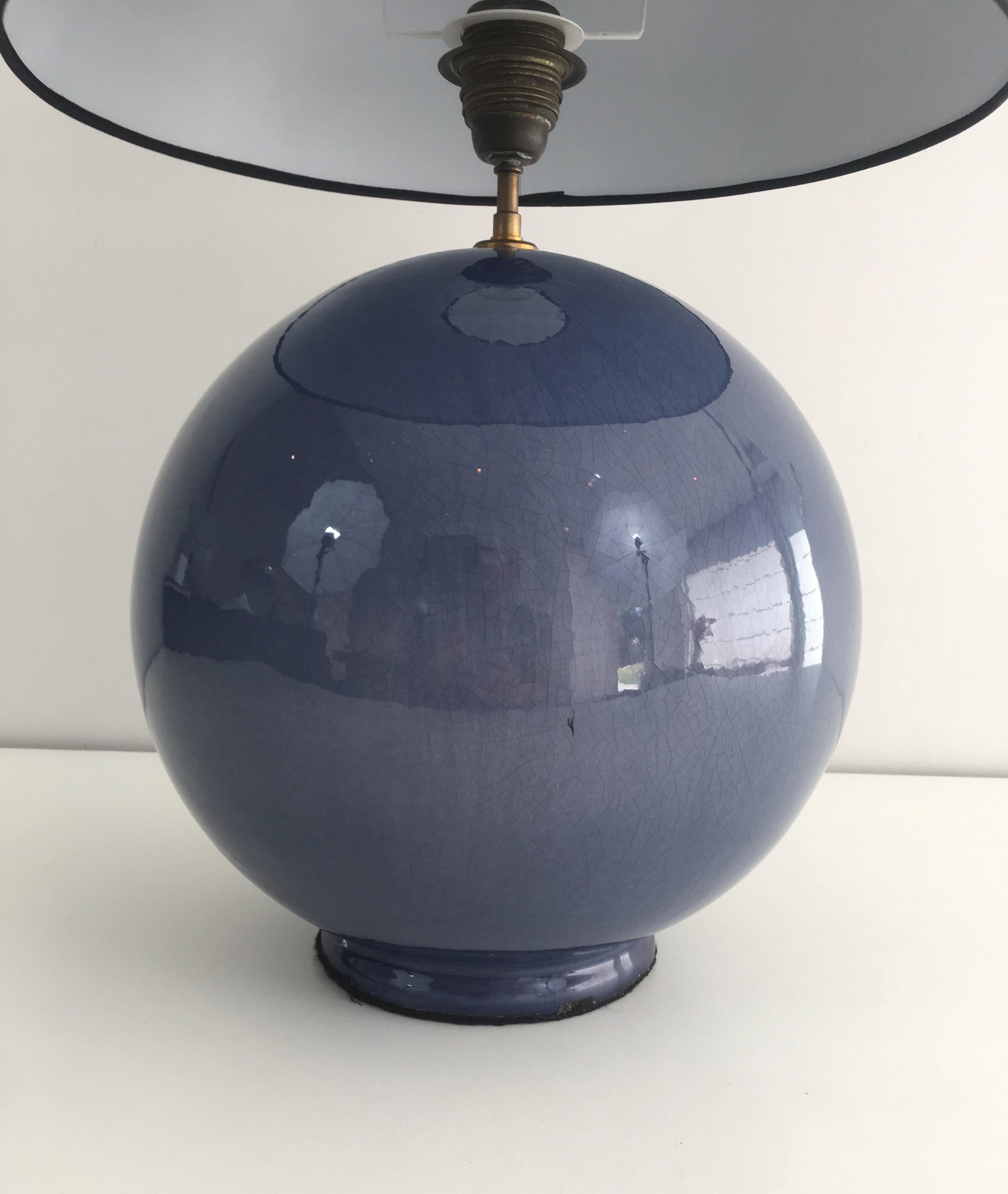 Large Round Blue Ceramic Table Lamp with Shades, French, circa 1970 5