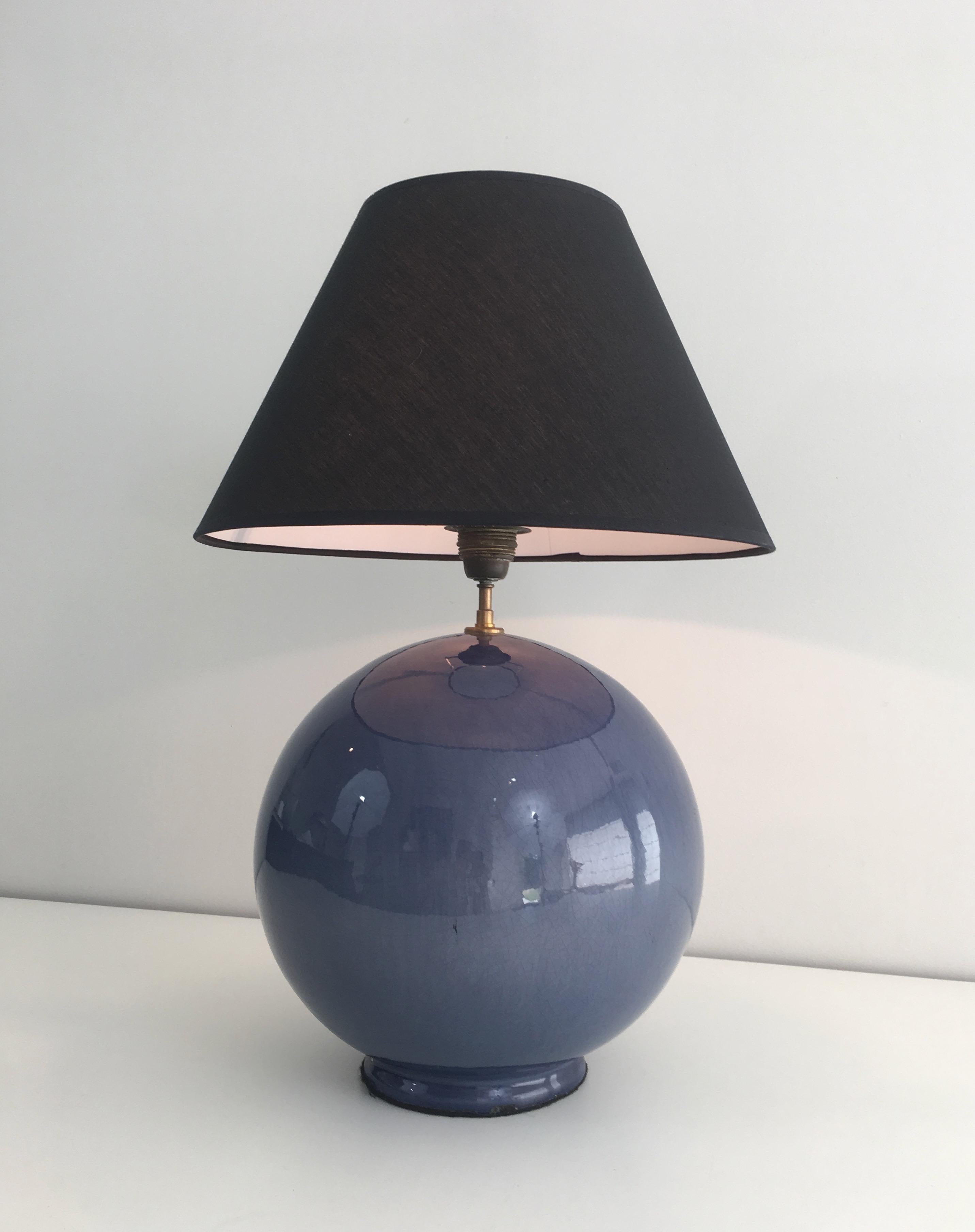 Large Round Blue Ceramic Table Lamp with Shades, French, circa 1970 6