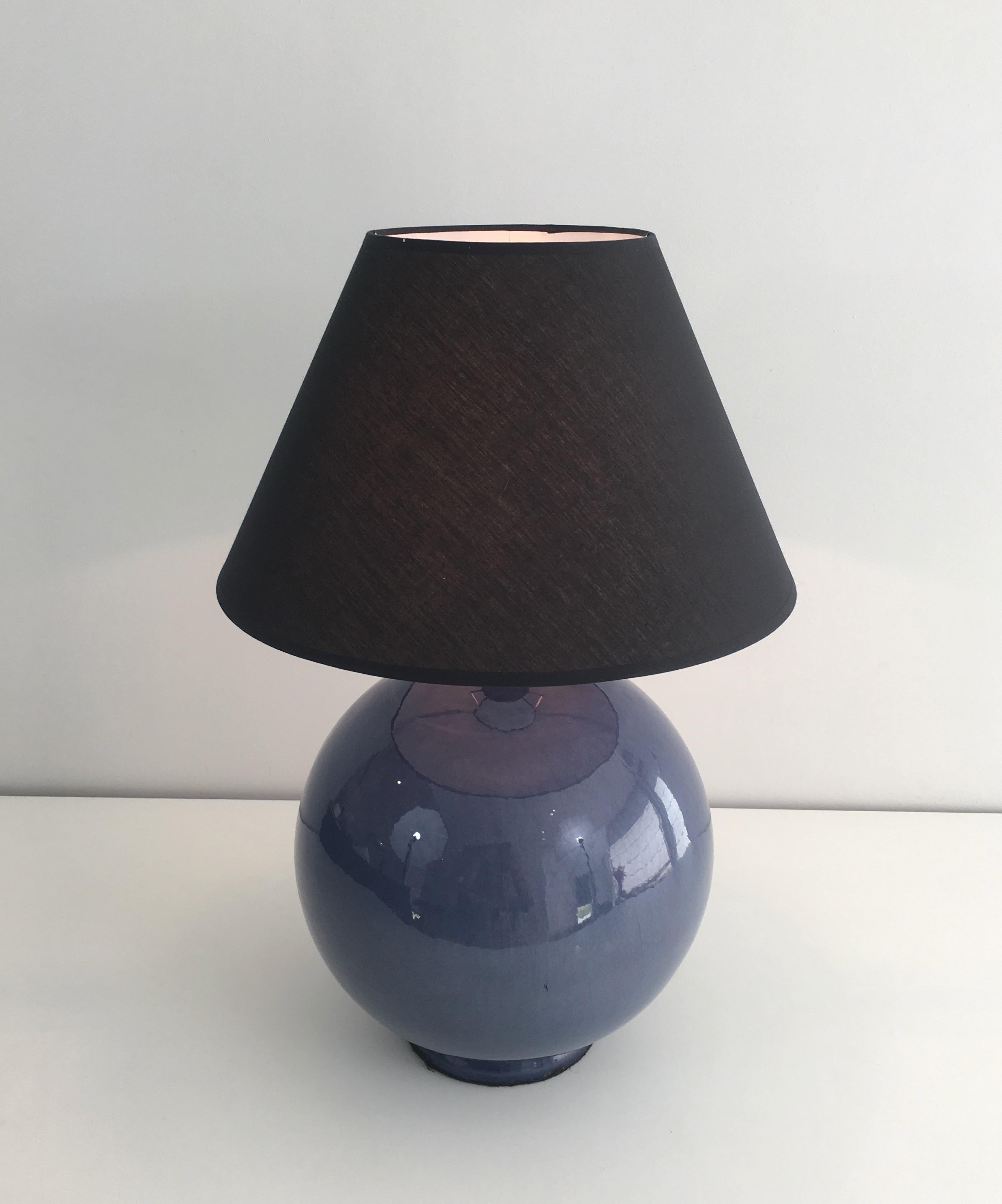 Large Round Blue Ceramic Table Lamp with Shades, French, circa 1970 7