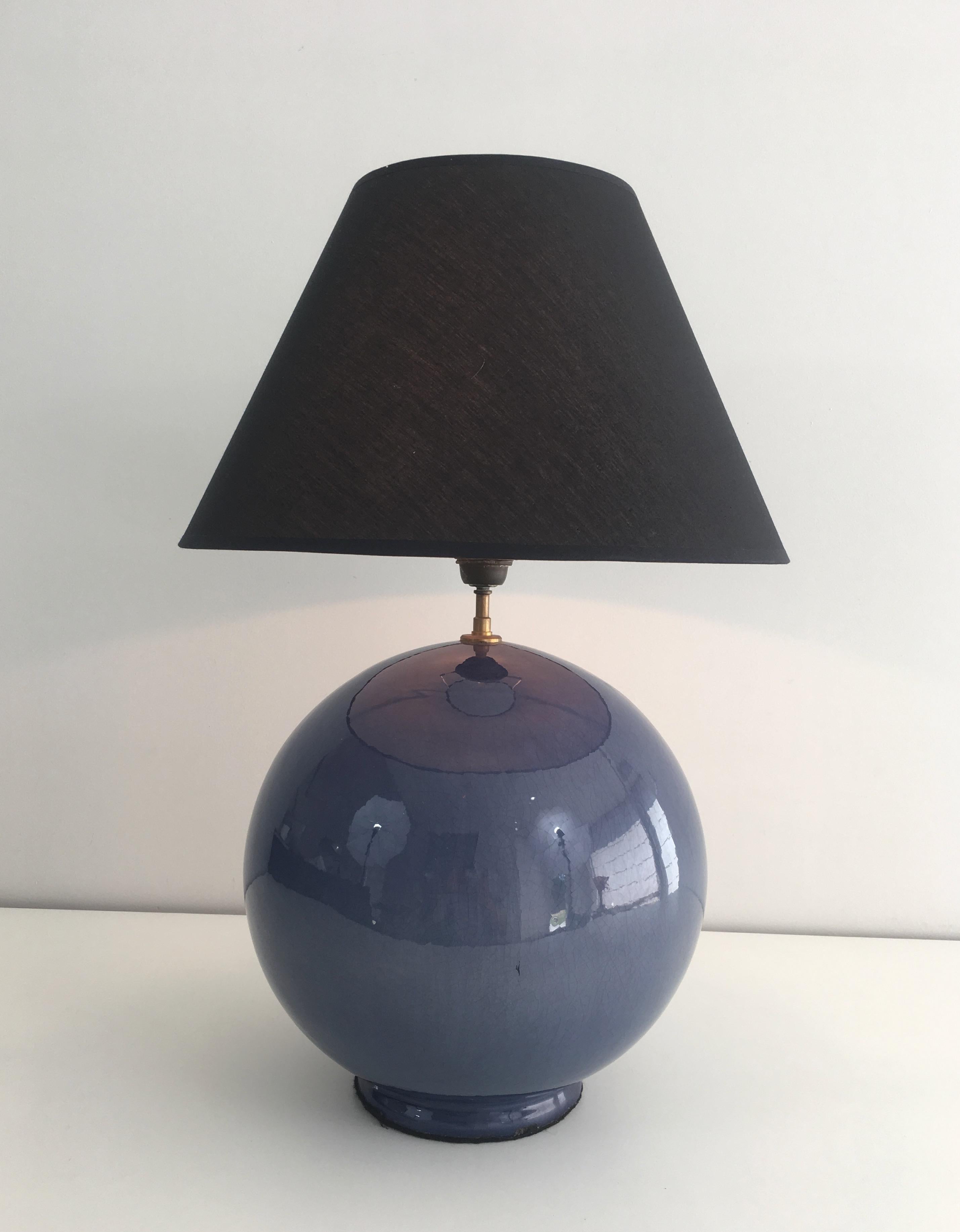 Large Round Blue Ceramic Table Lamp with Shades, French, circa 1970 8