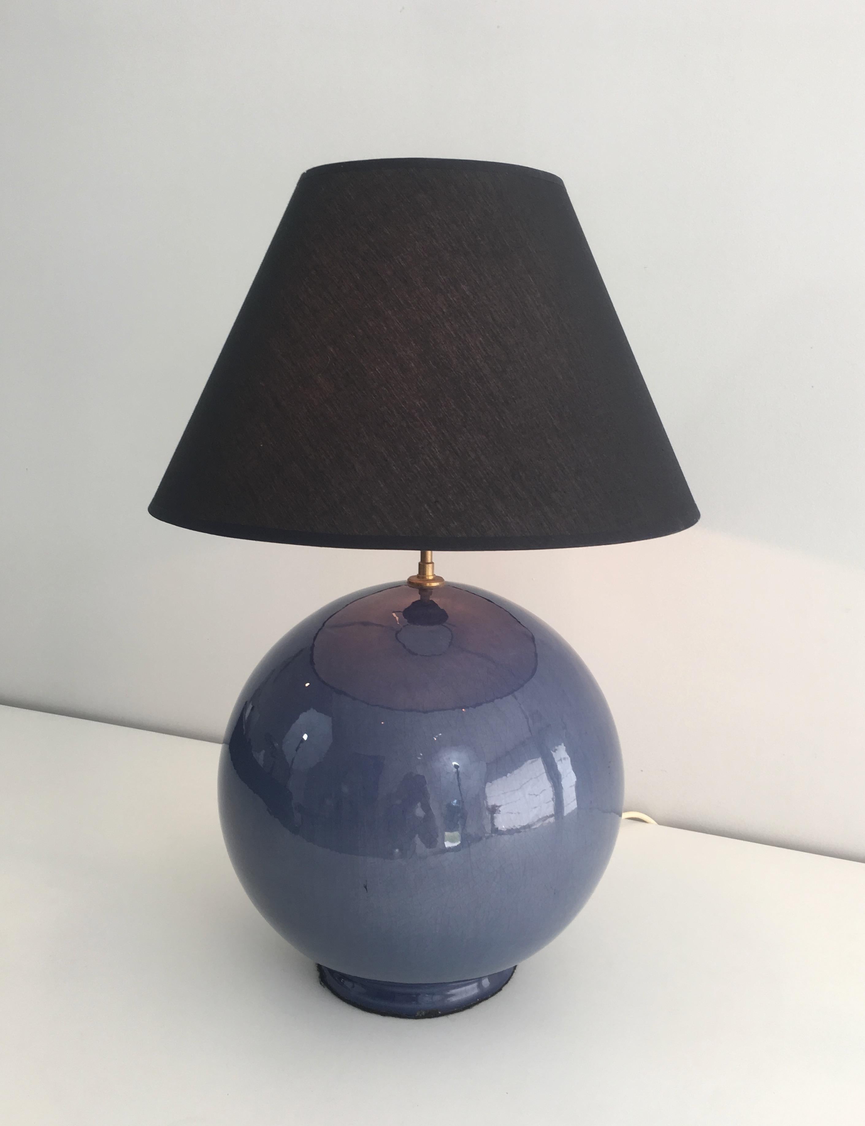 Large Round Blue Ceramic Table Lamp with Shades, French, circa 1970 9