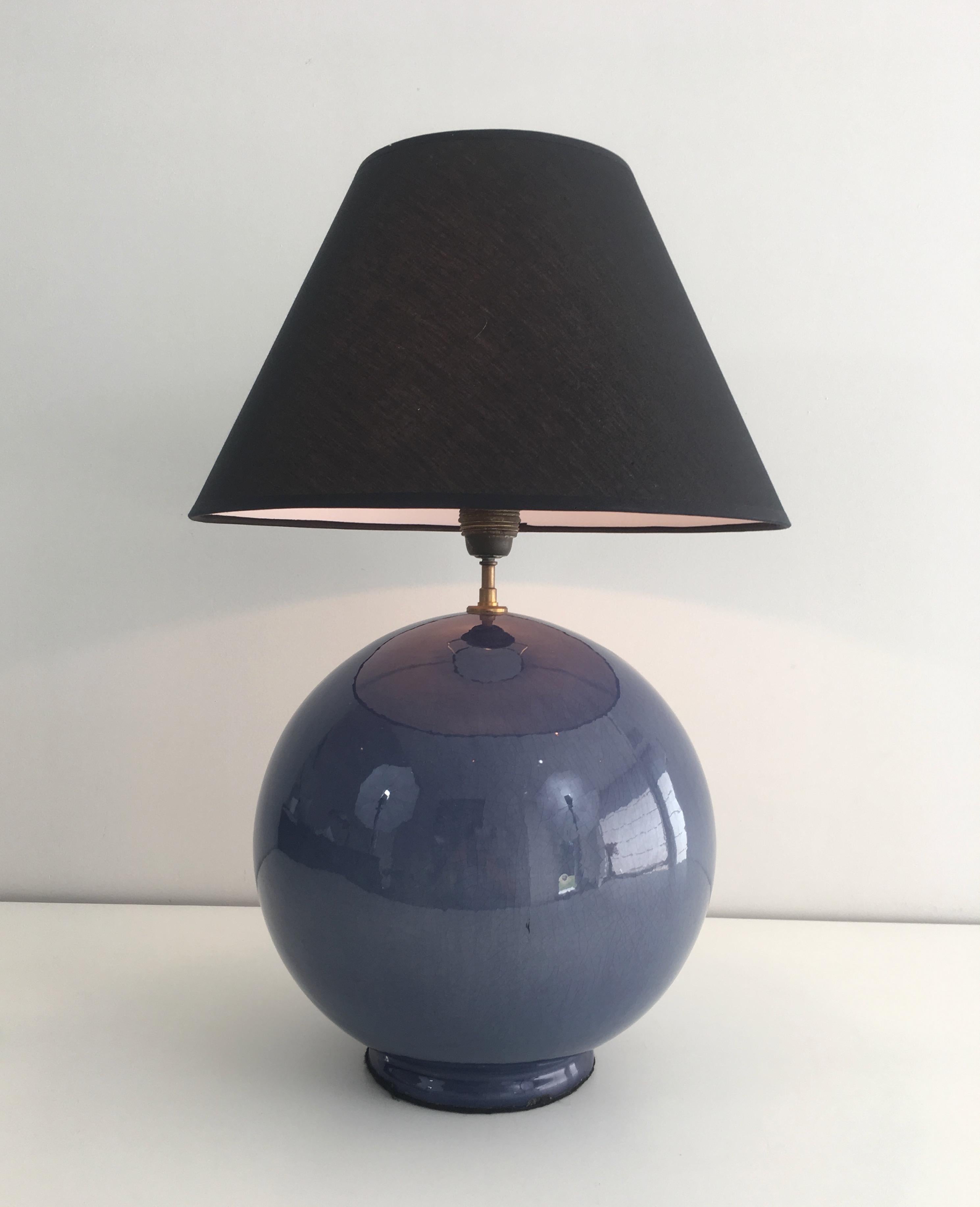 Large Round Blue Ceramic Table Lamp with Shades, French, circa 1970 10