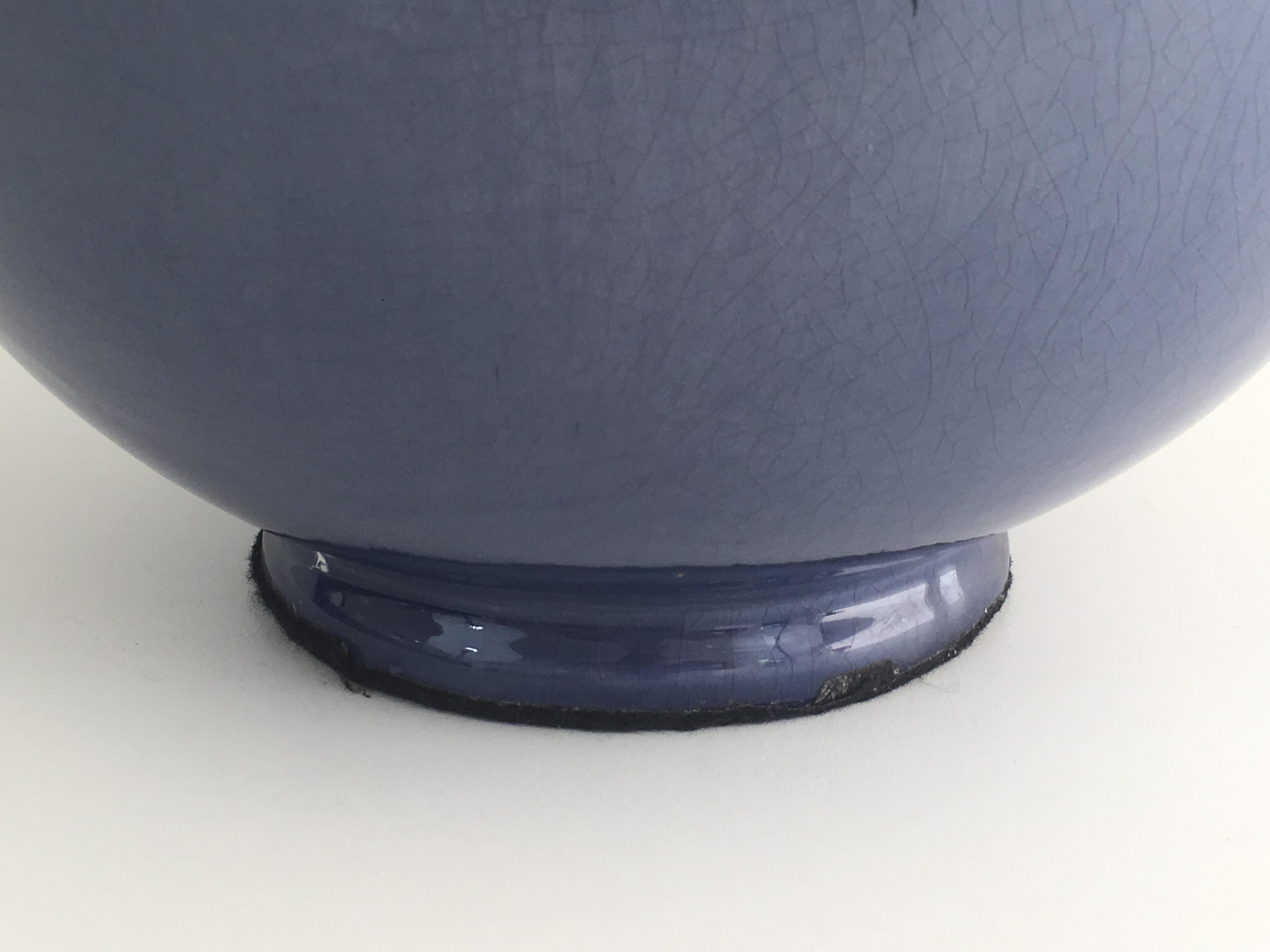 Late 20th Century Large Round Blue Ceramic Table Lamp with Shades, French, circa 1970