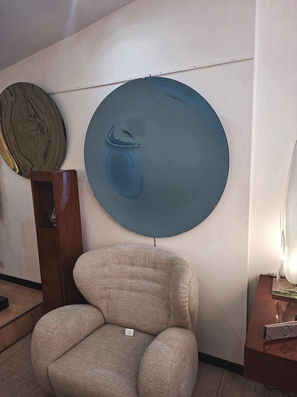 Grande specchio concavo rotondo blu, 118 cm In condizioni ottime in vendita a Saint-Ouen, FR