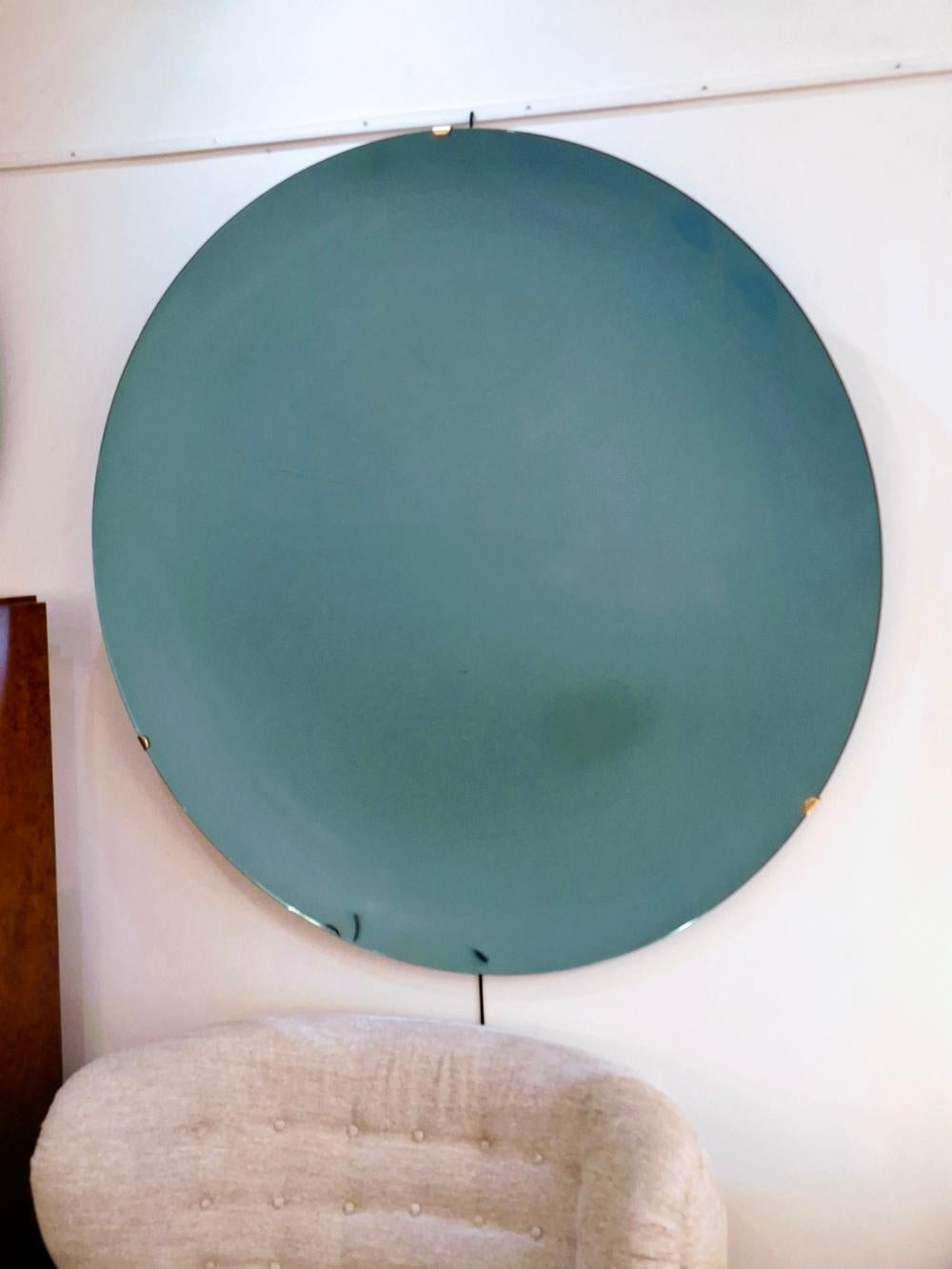 XXI secolo e contemporaneo Grande specchio concavo rotondo blu, 118 cm in vendita