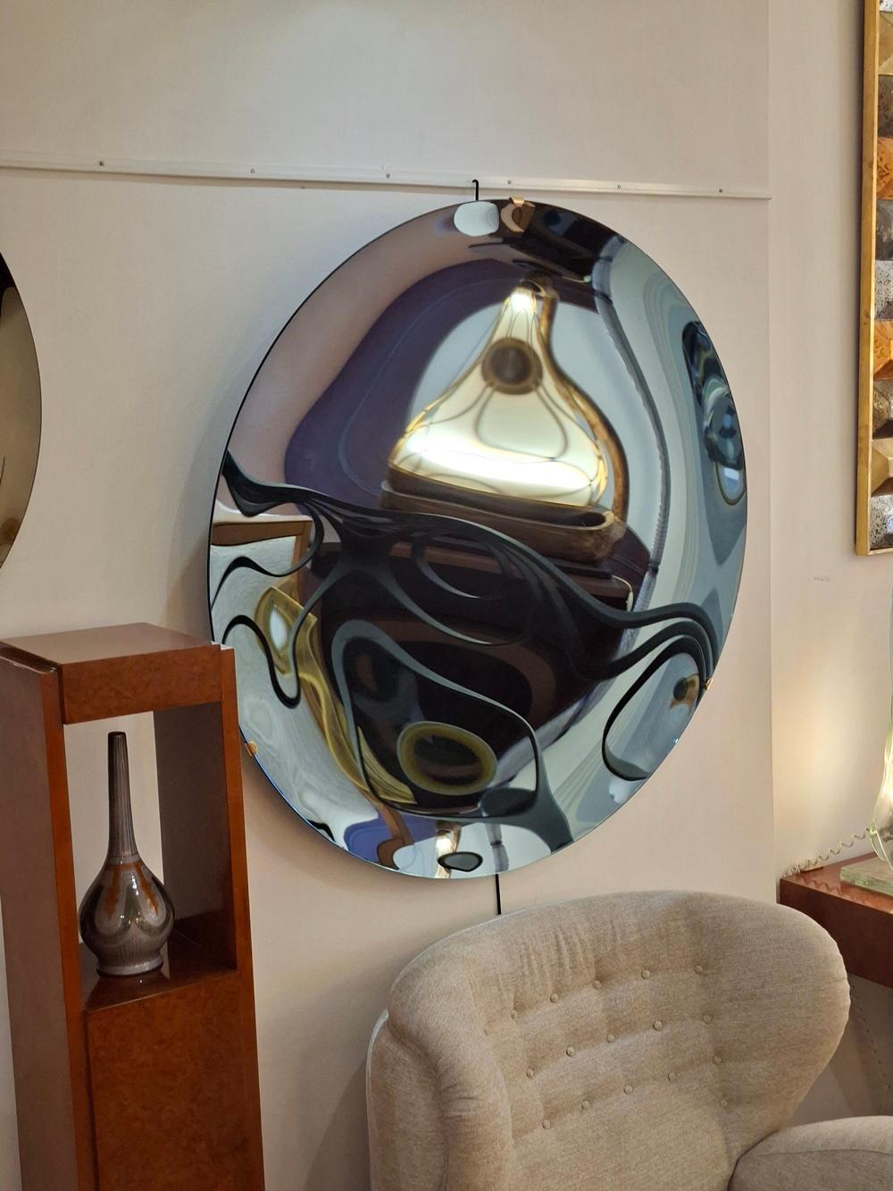 Grande specchio concavo rotondo blu, 118 cm in vendita 3