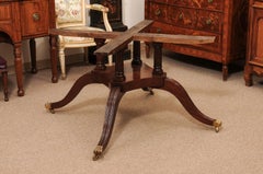 Large Round Book Matched Crotch Mahogany Pedestal Dining Table with Brass Inlay