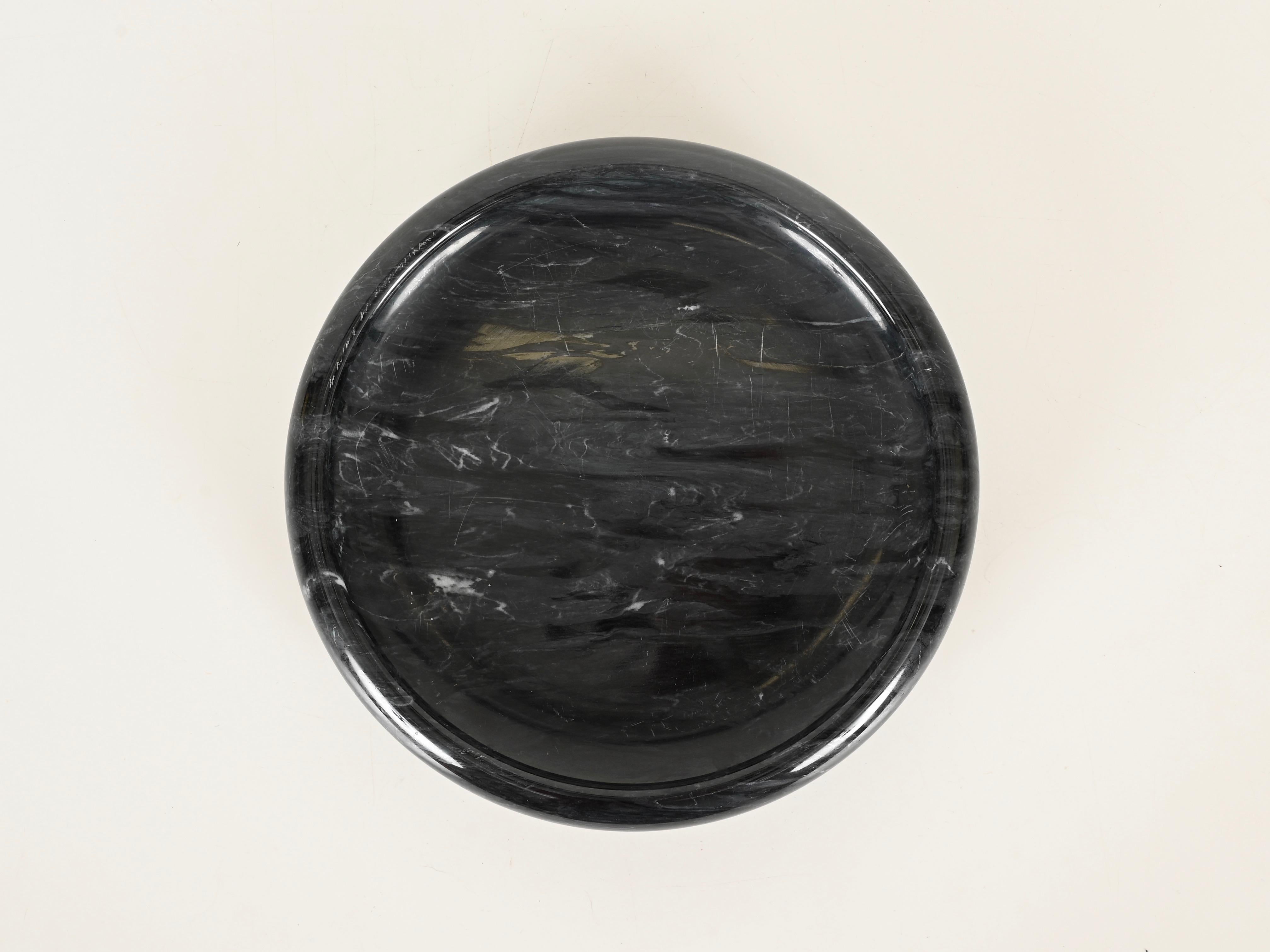 Large Round Bowl in Black Carnico Marble by Angelo Mangiarotti, Italy, 1970s For Sale 3