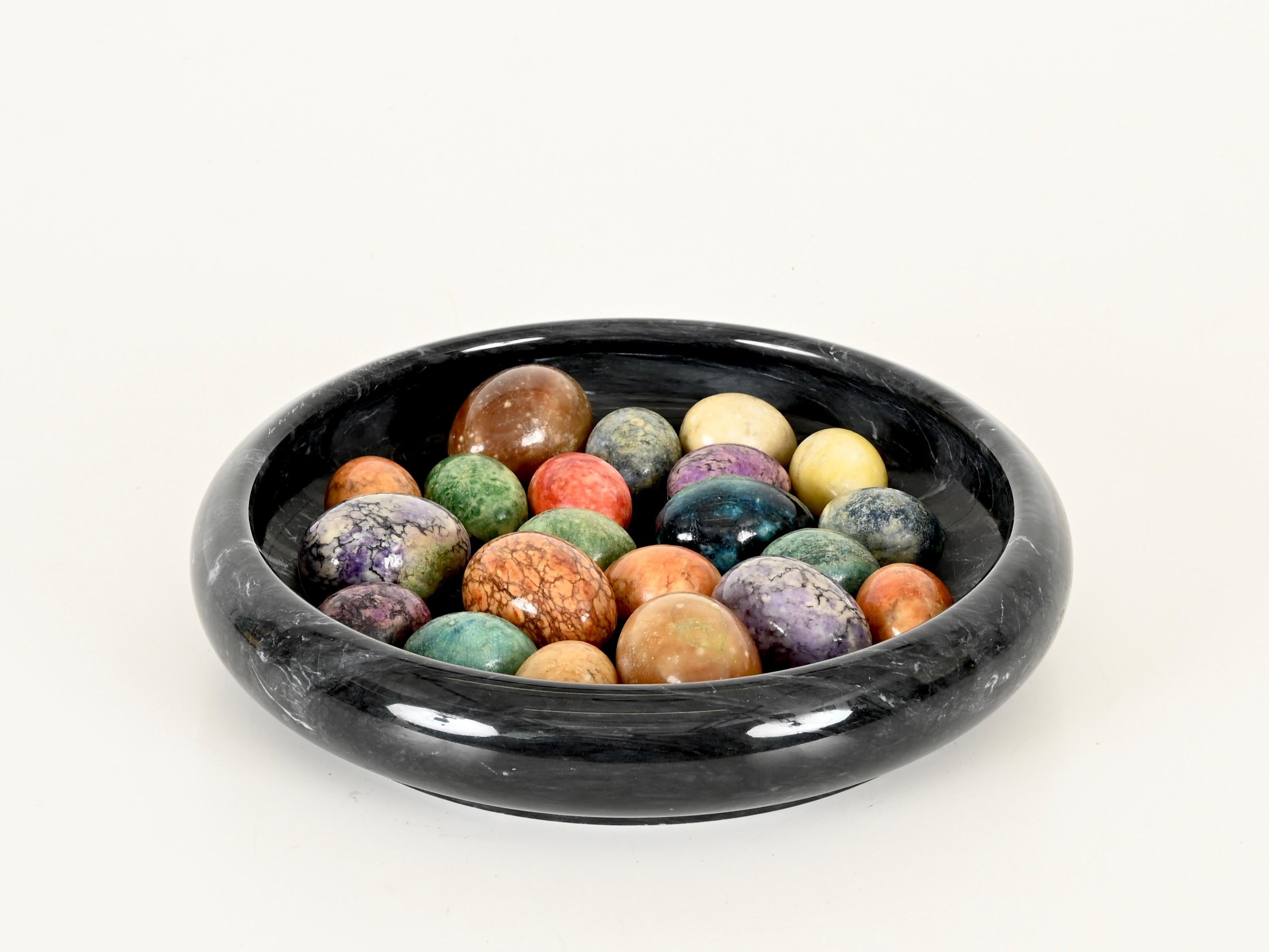 Mid-Century Modern Large Round Bowl in Black Carnico Marble by Angelo Mangiarotti, Italy, 1970s For Sale